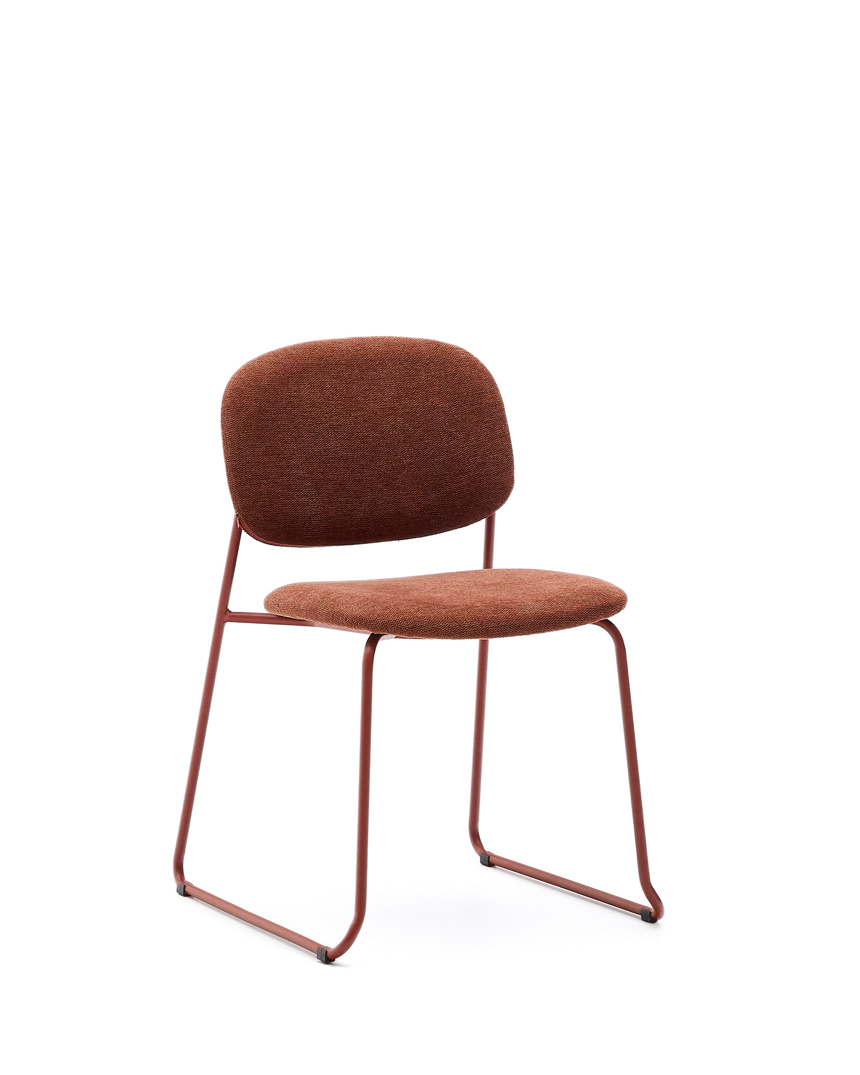 Meli stackable chair in terracotta chenille with terracotta metal legs FSC Mix Credit - Product Image