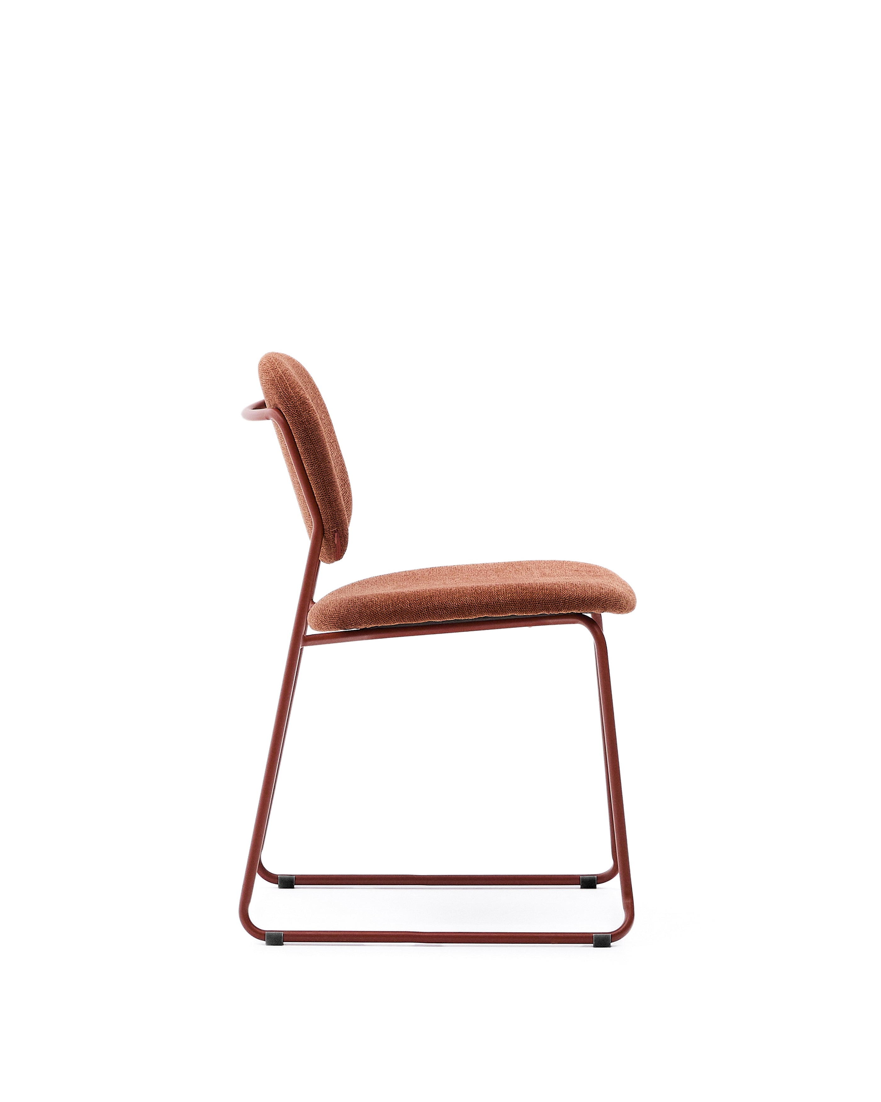 Meli stackable chair in terracotta chenille with terracotta metal legs FSC Mix Credit - Product Image