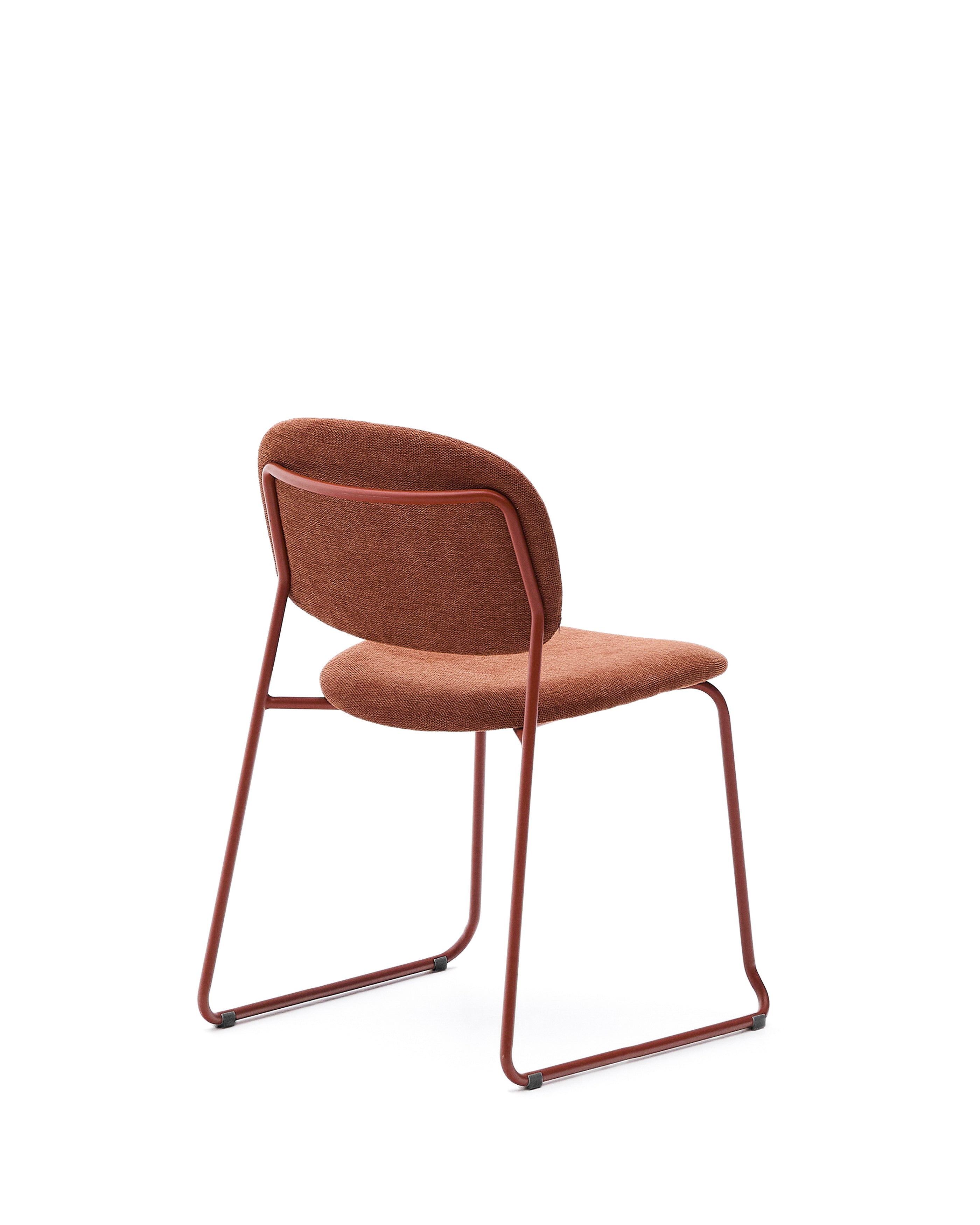 Meli stackable chair in terracotta chenille with terracotta metal legs FSC Mix Credit - Product Image