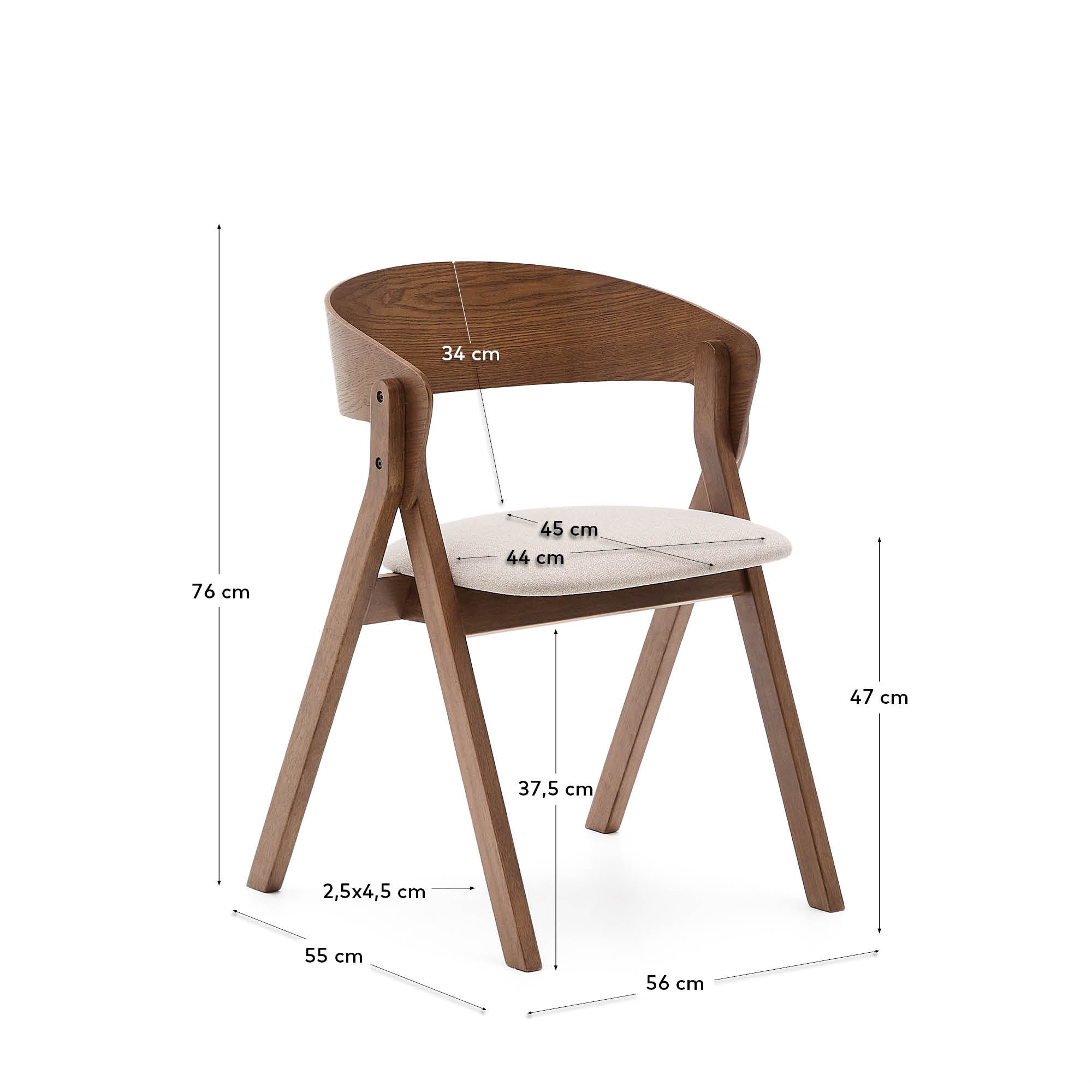 Godia chair in ash veneer with a wenge finish and beige chenille - Measurements