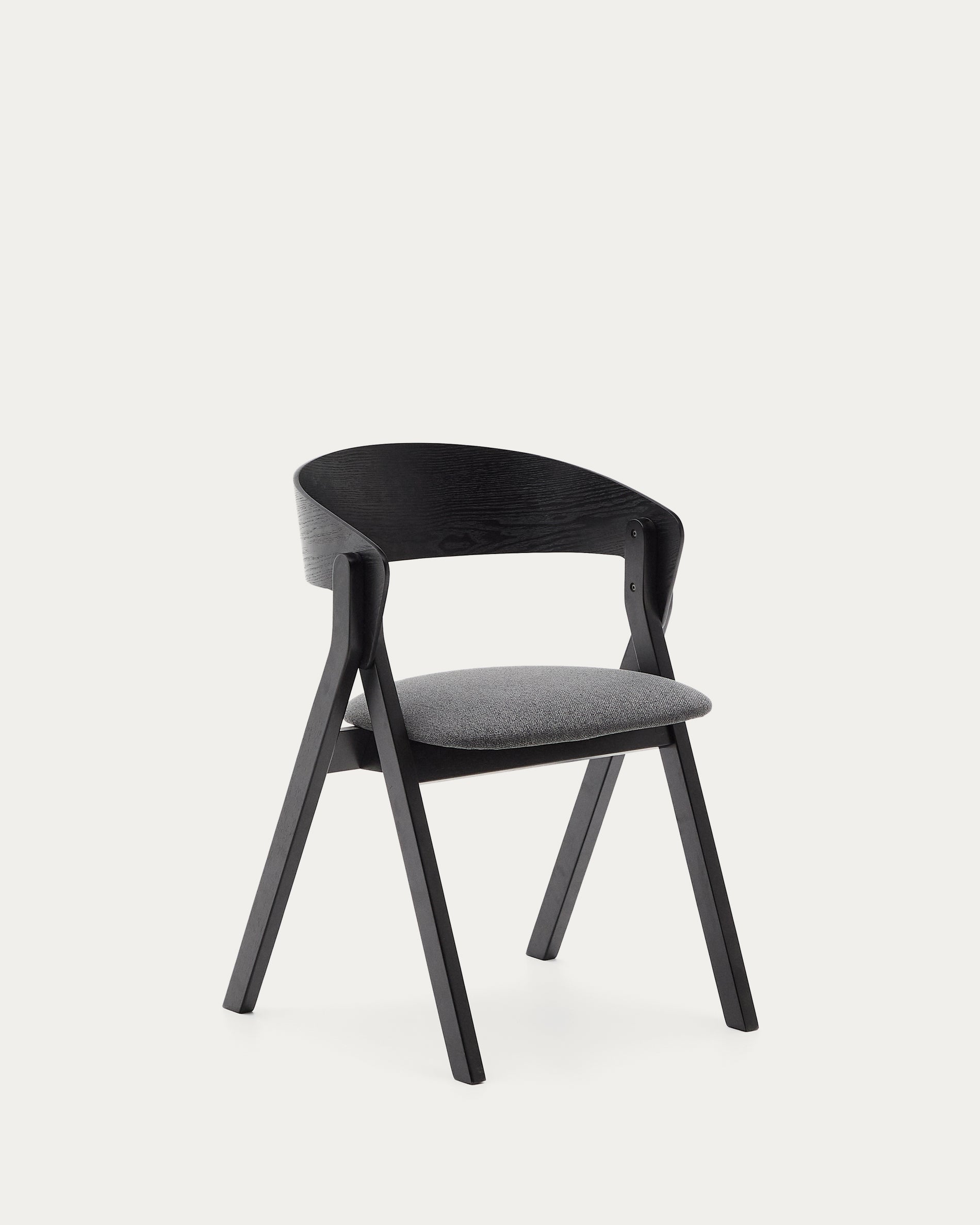 Godia chair in ash veneer with a black finish and grey chenille - Product View