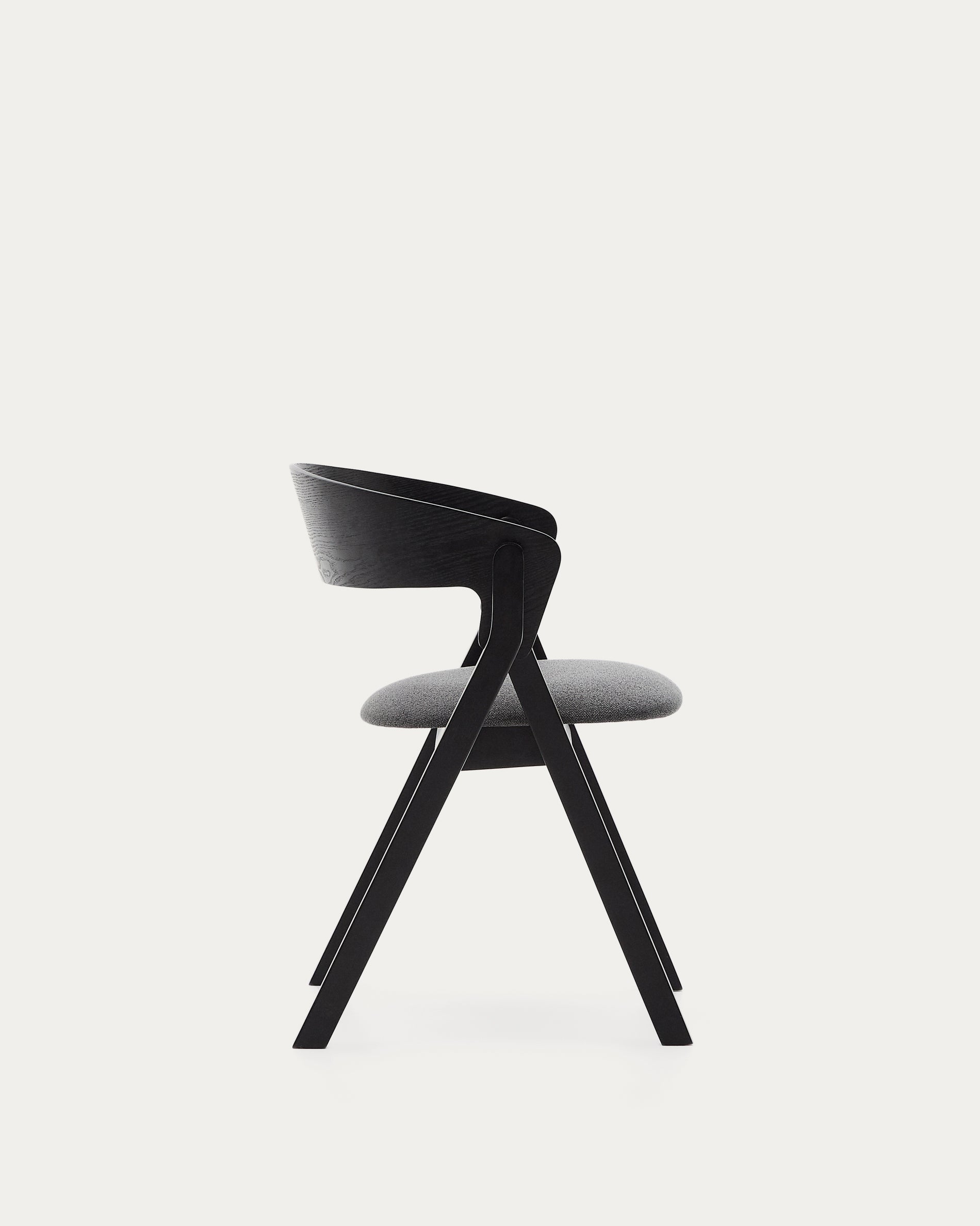 Godia chair in ash veneer with a black finish and grey chenille - Product View