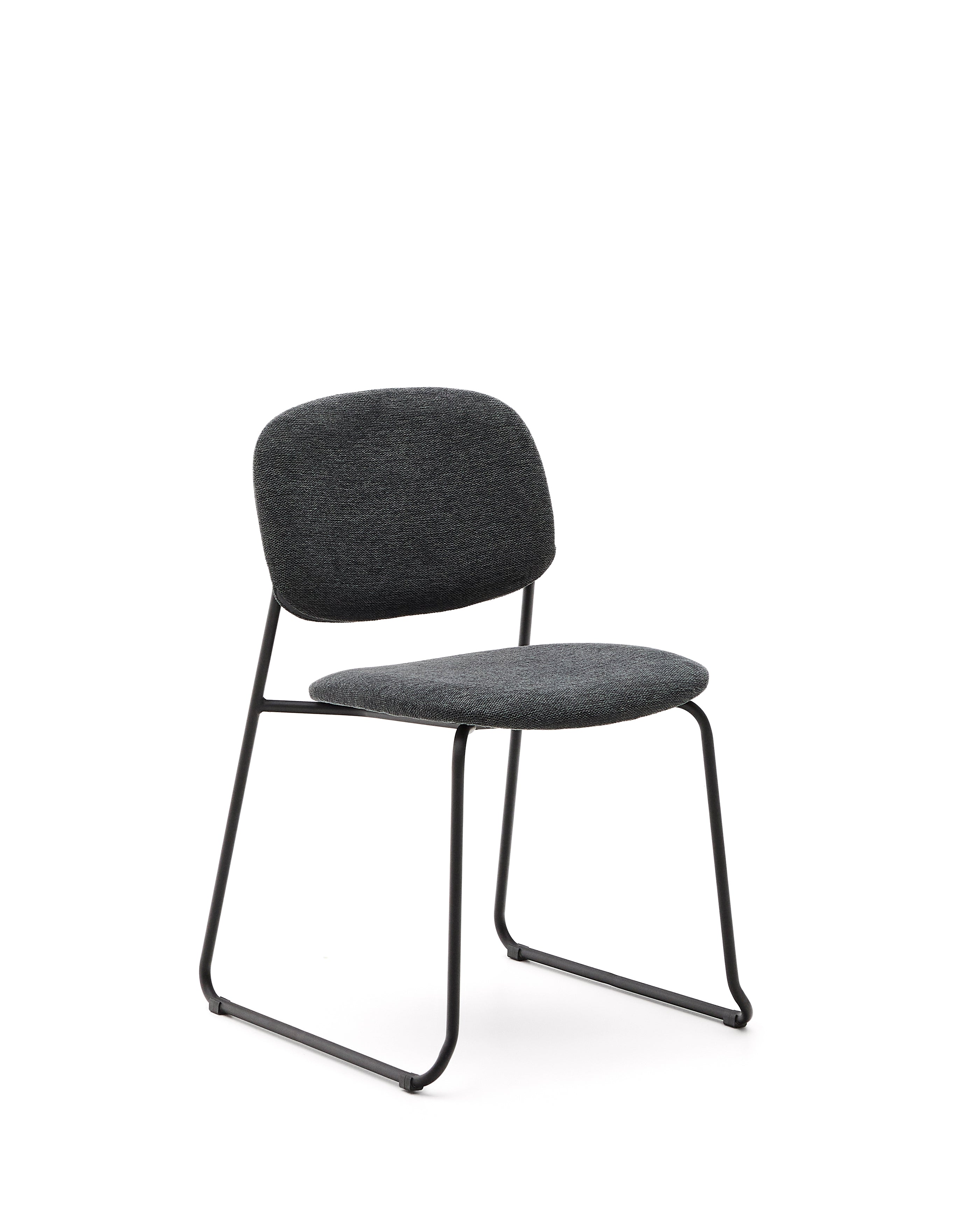 Meli stackable chair in grey chenille with grey metal legs FSC Mix Credit - Product Image