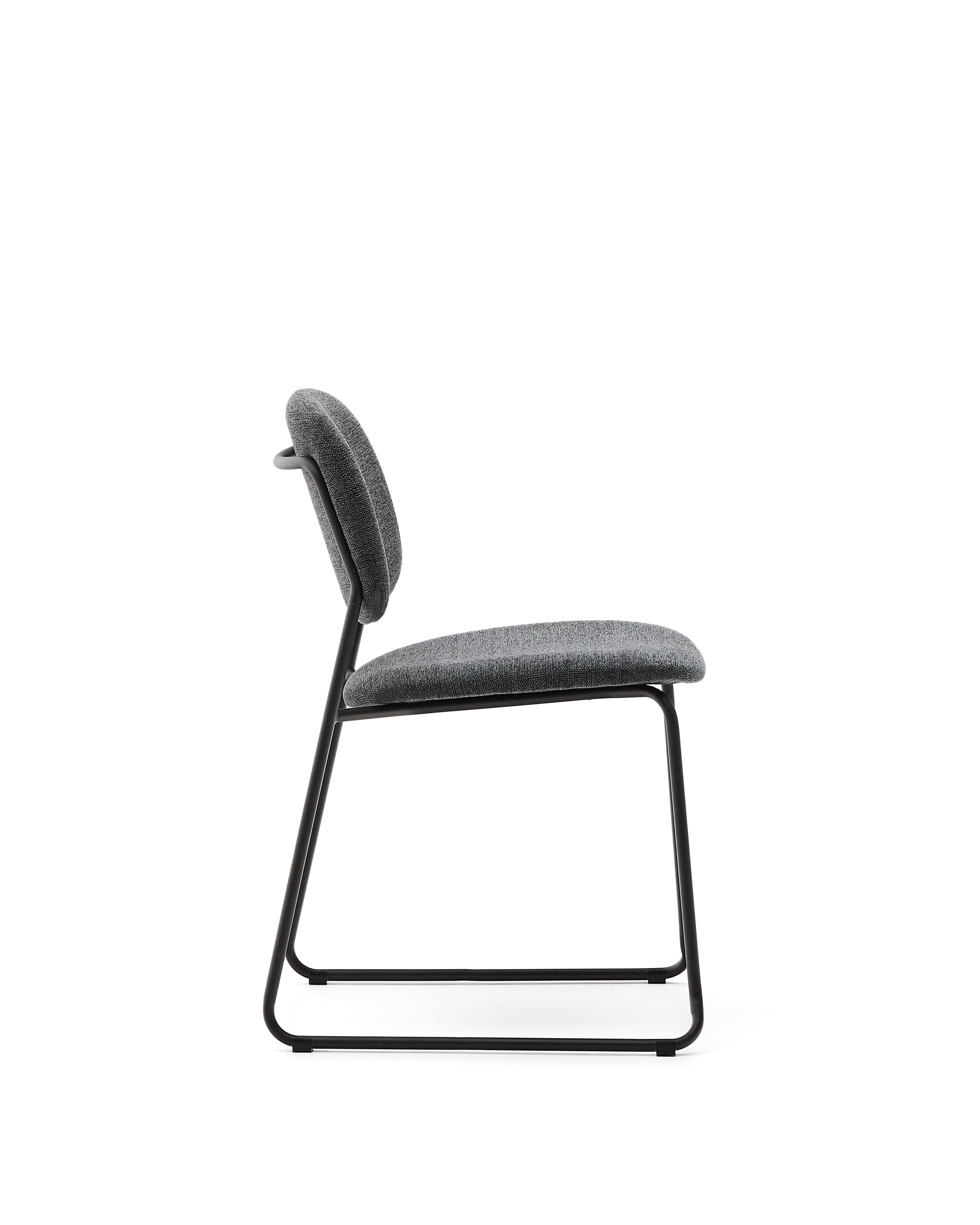 Meli stackable chair in grey chenille with grey metal legs FSC Mix Credit - Product Image