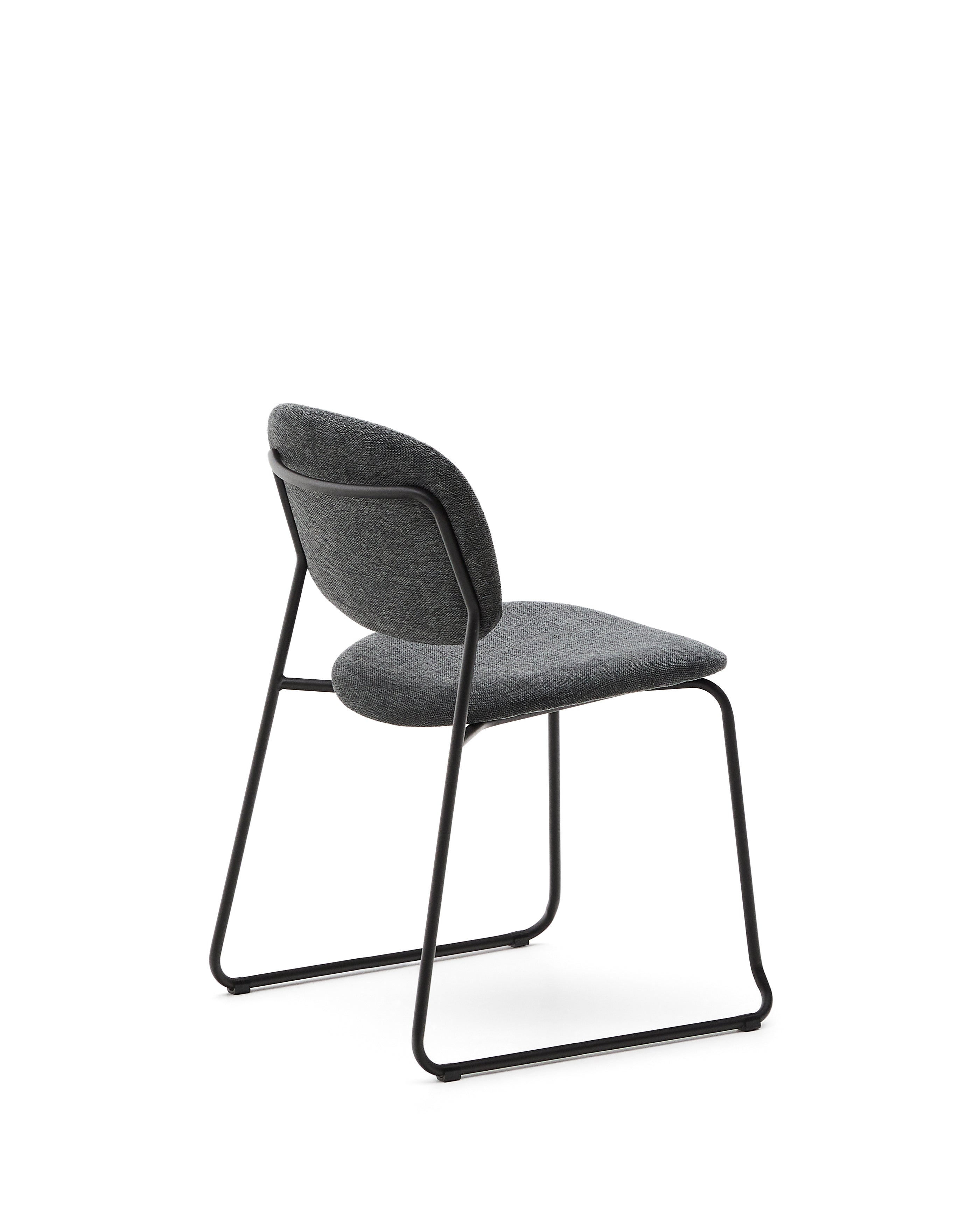 Meli stackable chair in grey chenille with grey metal legs FSC Mix Credit - Product Image