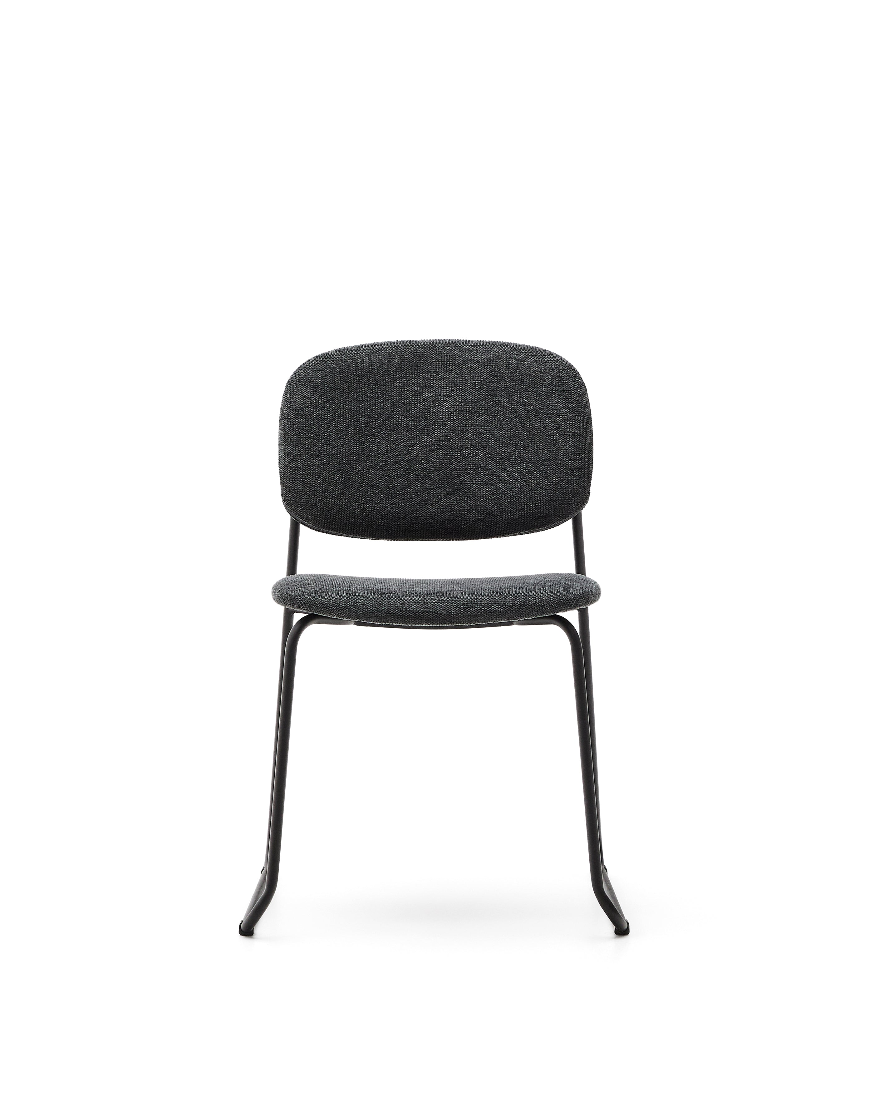 Meli stackable chair in grey chenille with grey metal legs FSC Mix Credit - Product Image