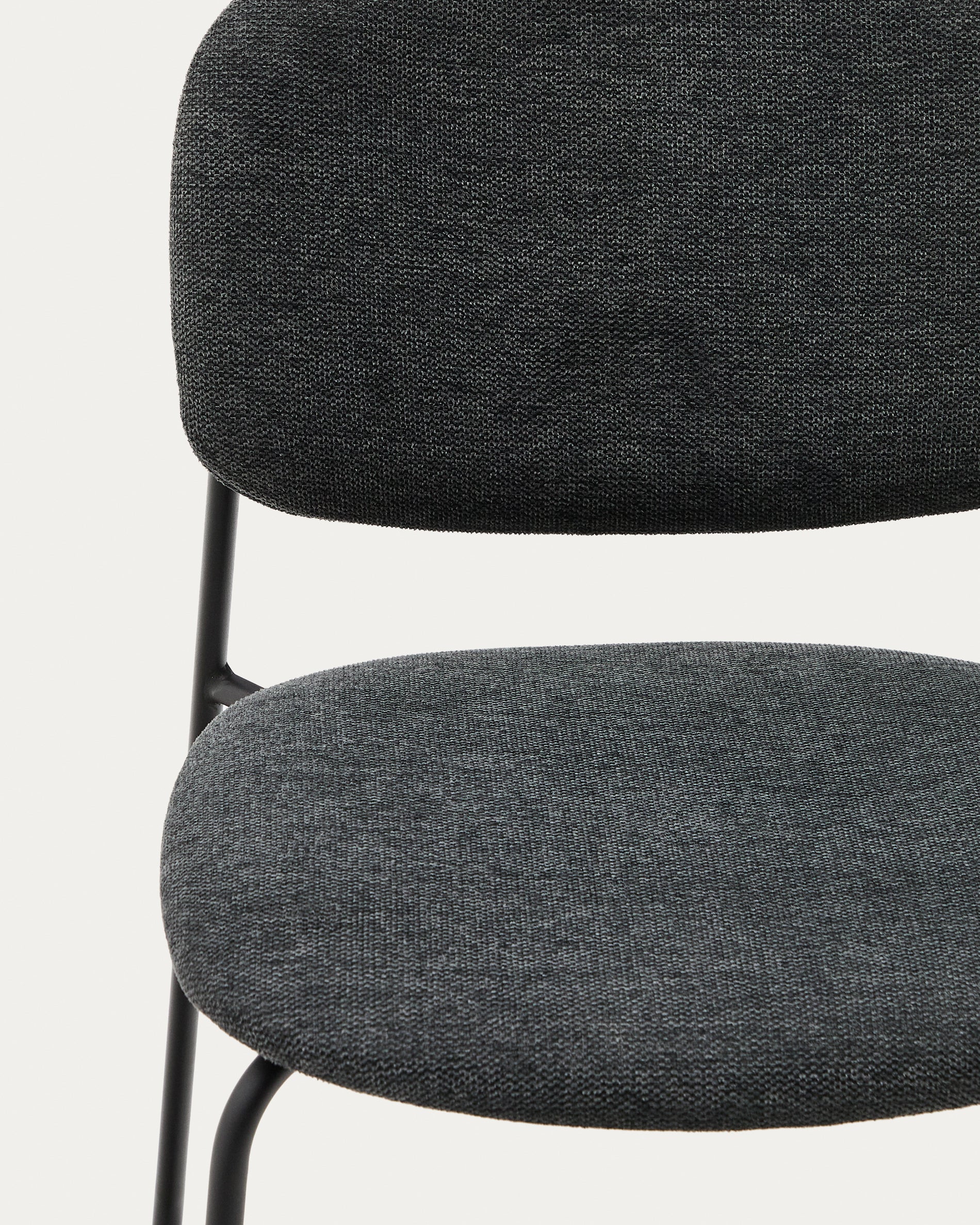 Meli stackable chair in grey chenille with grey metal legs FSC Mix Credit - Detail