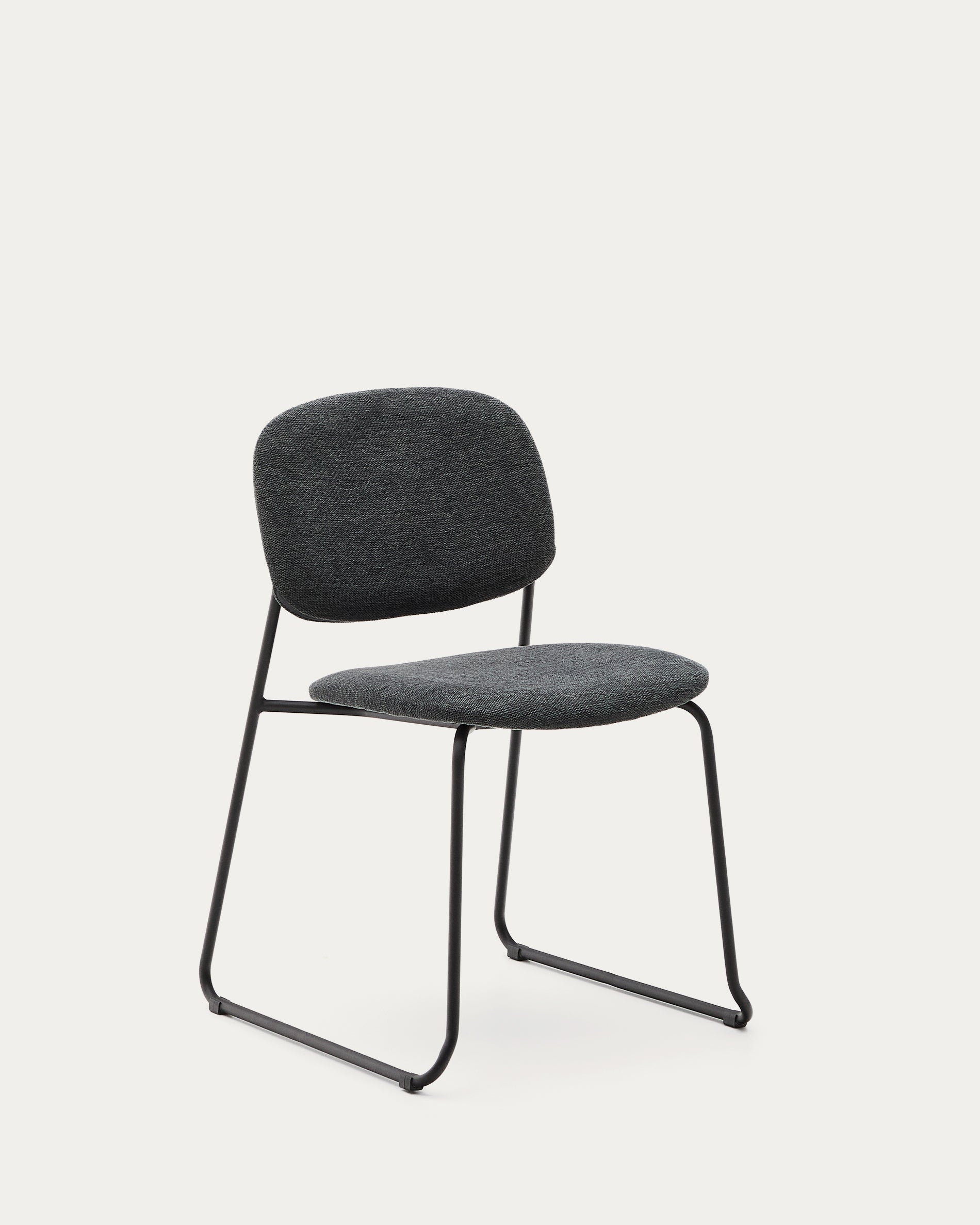 Meli stackable chair in grey chenille with grey metal legs FSC Mix Credit - Product View