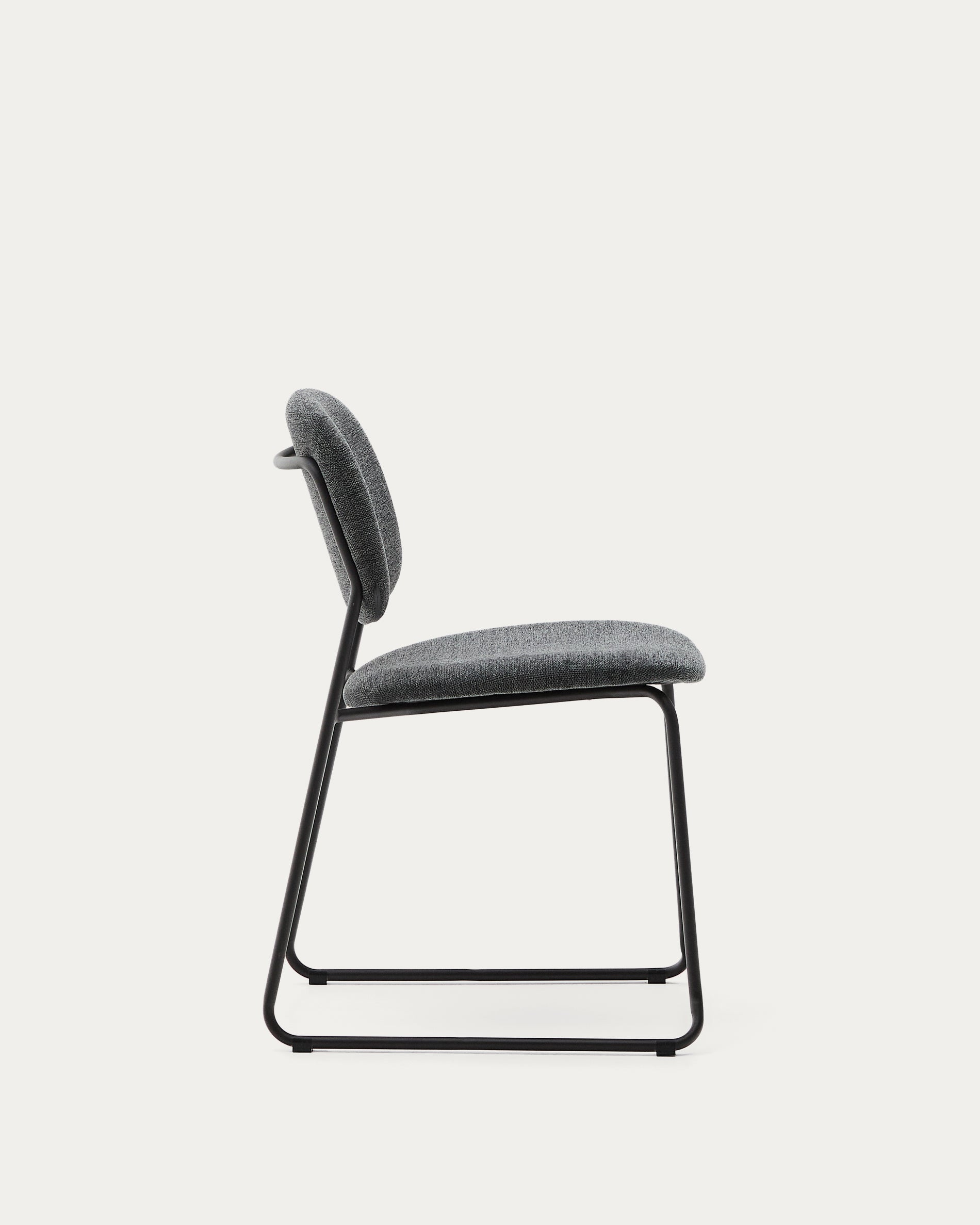 Meli stackable chair in grey chenille with grey metal legs FSC Mix Credit - Product View