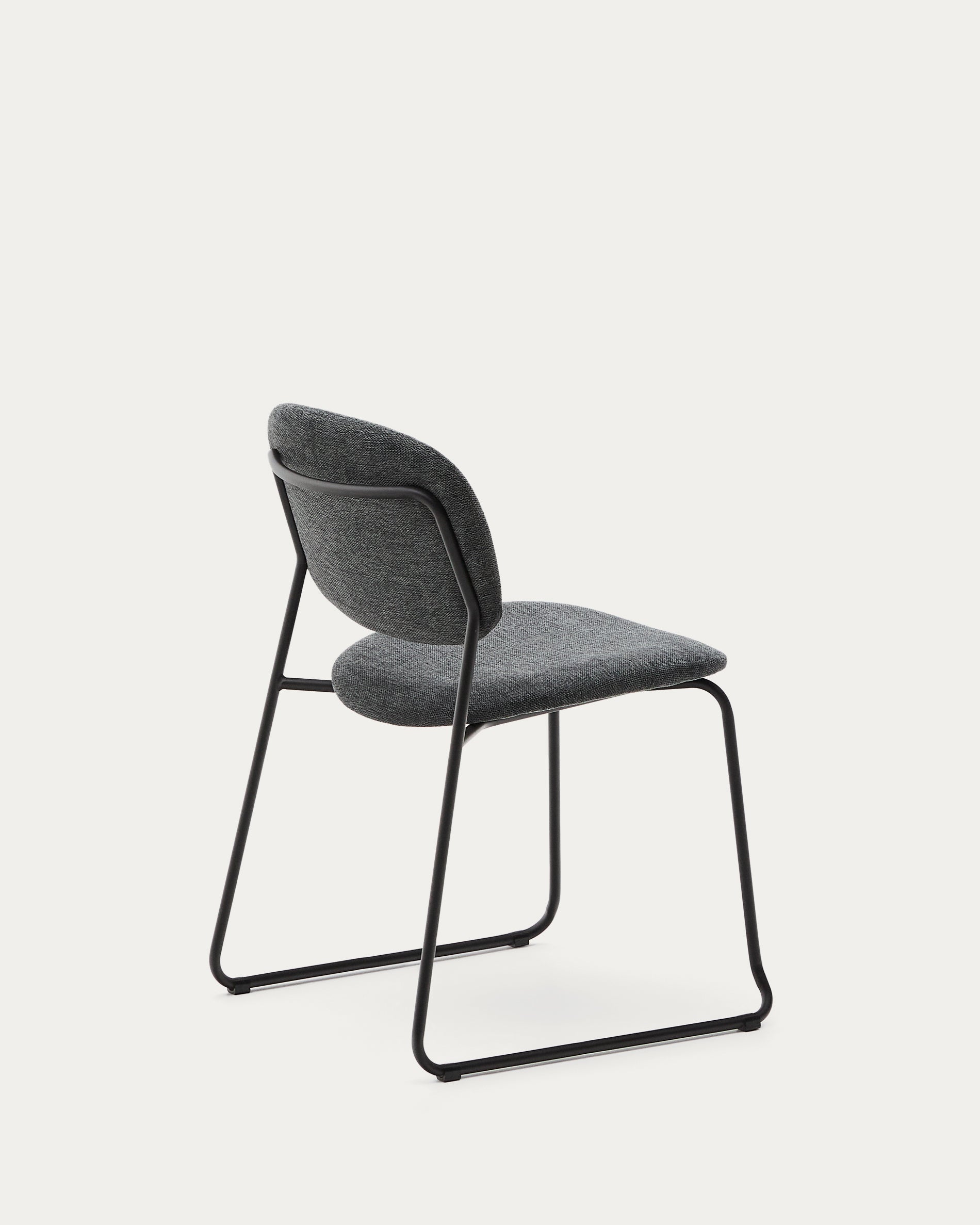 Meli stackable chair in grey chenille with grey metal legs FSC Mix Credit - Product View