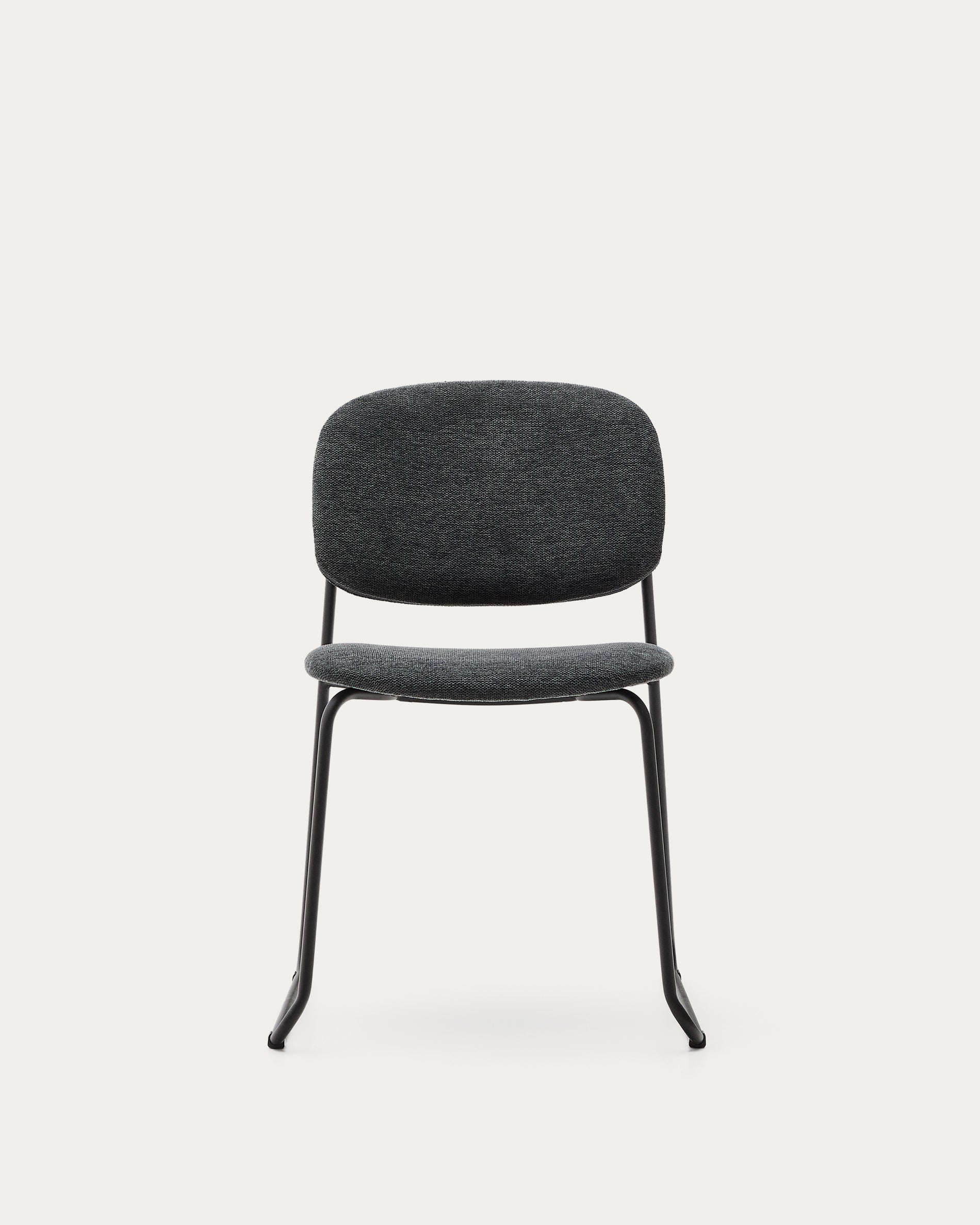 Meli stackable chair in grey chenille with grey metal legs FSC Mix Credit - Product View