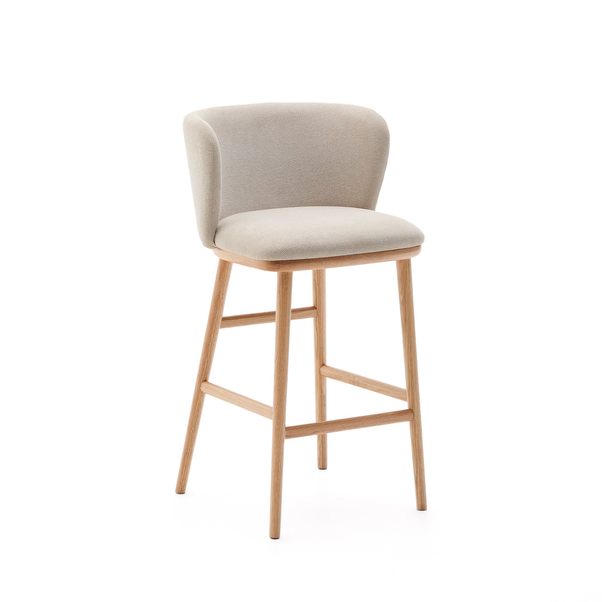 Ciselia stool beige chenille and solid ash wood natural tone finish FSC Mix Credit 65 cm - Product Image