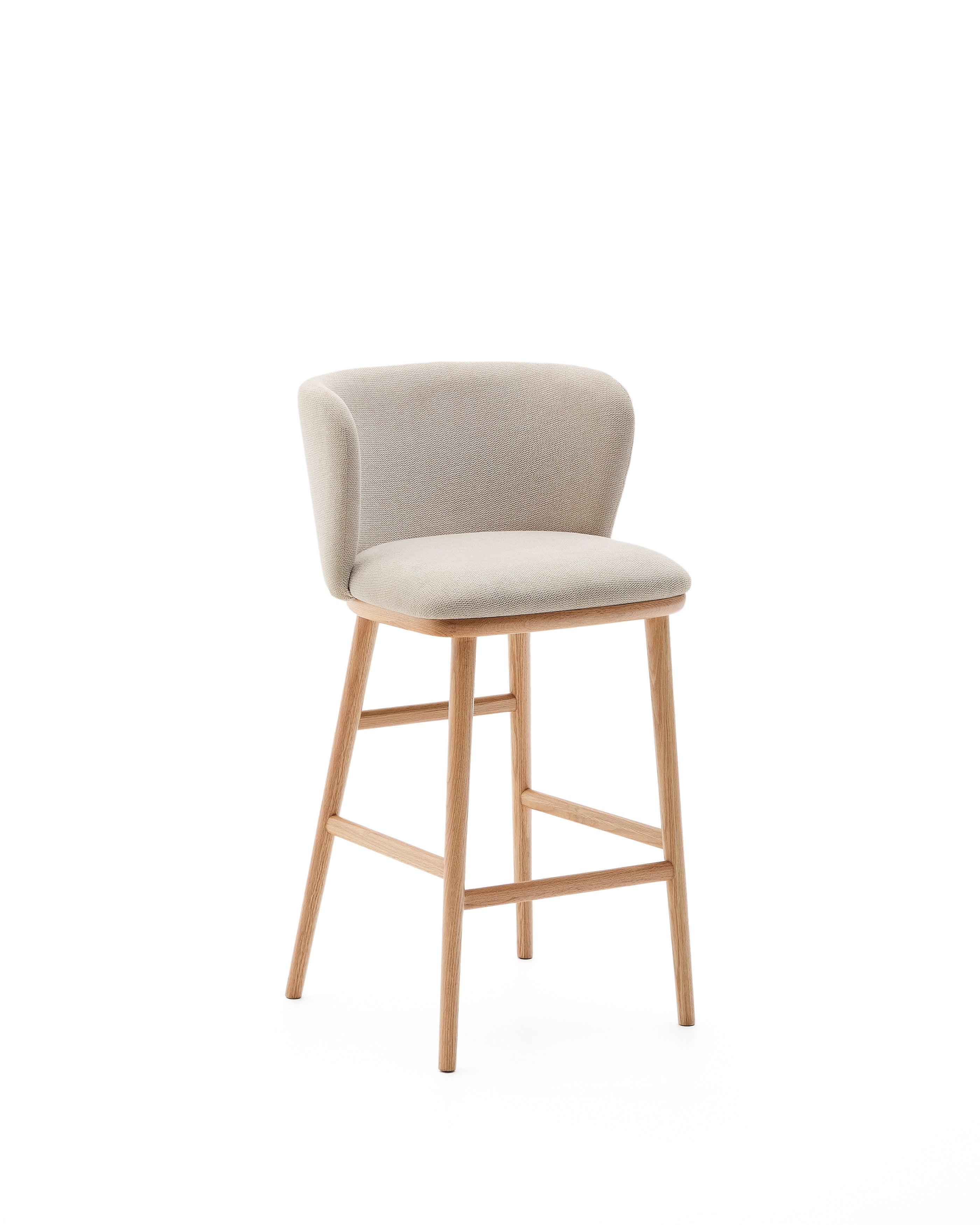 Ciselia stool beige chenille and solid ash wood natural tone finish FSC Mix Credit 65 cm - Product Image