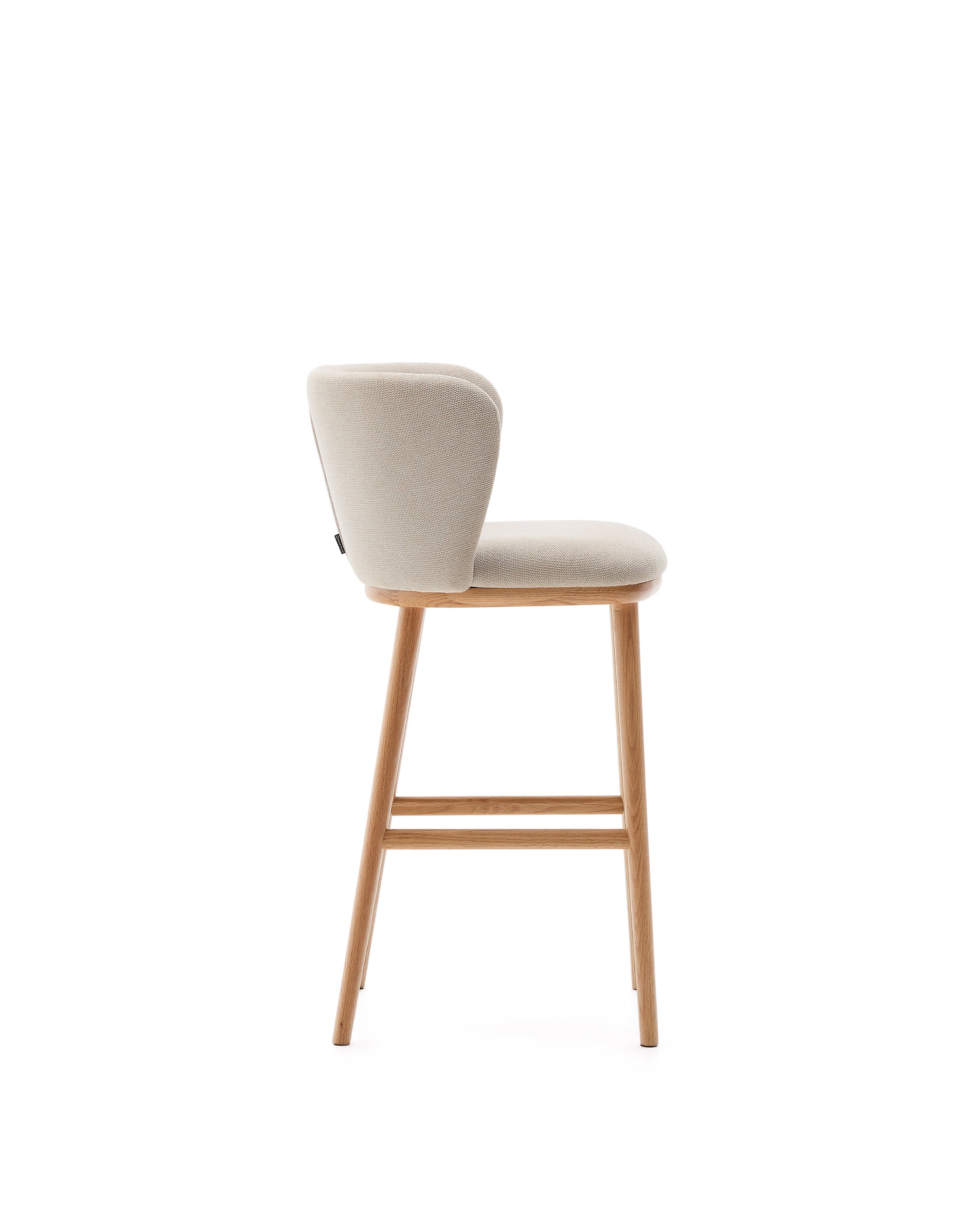Ciselia stool beige chenille and solid ash wood natural tone finish FSC Mix Credit 65 cm - Product Image