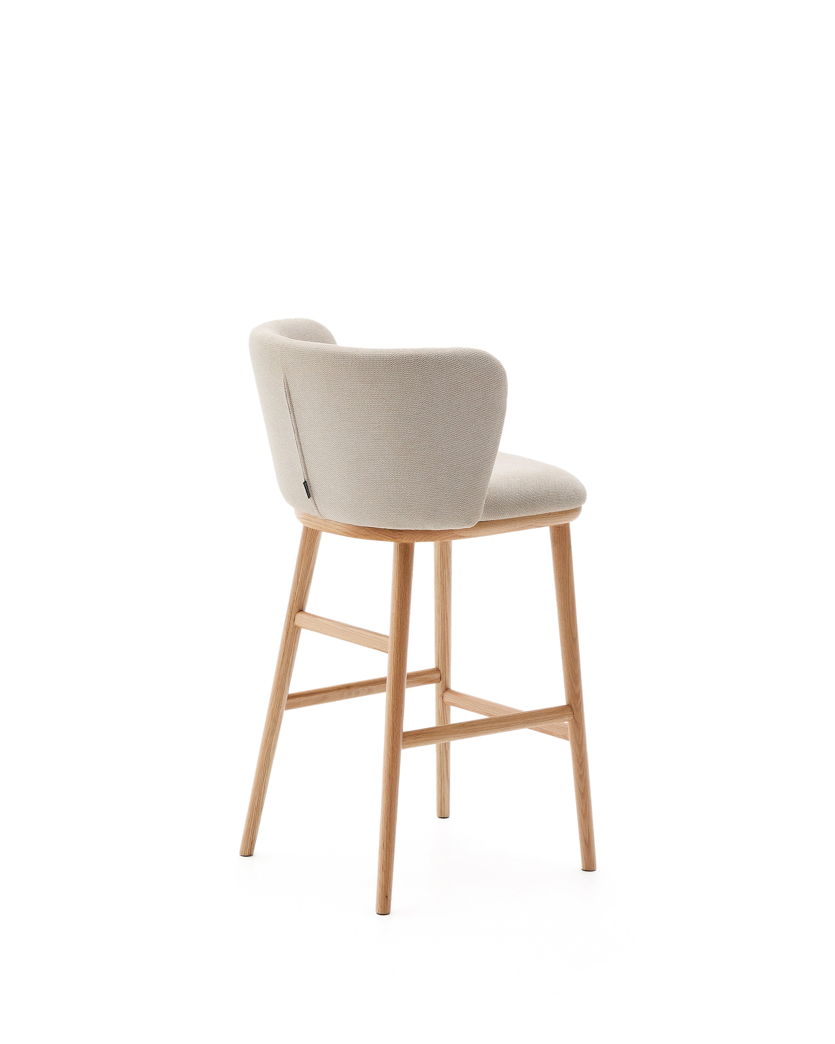 Ciselia stool beige chenille and solid ash wood natural tone finish FSC Mix Credit 65 cm - Product Image