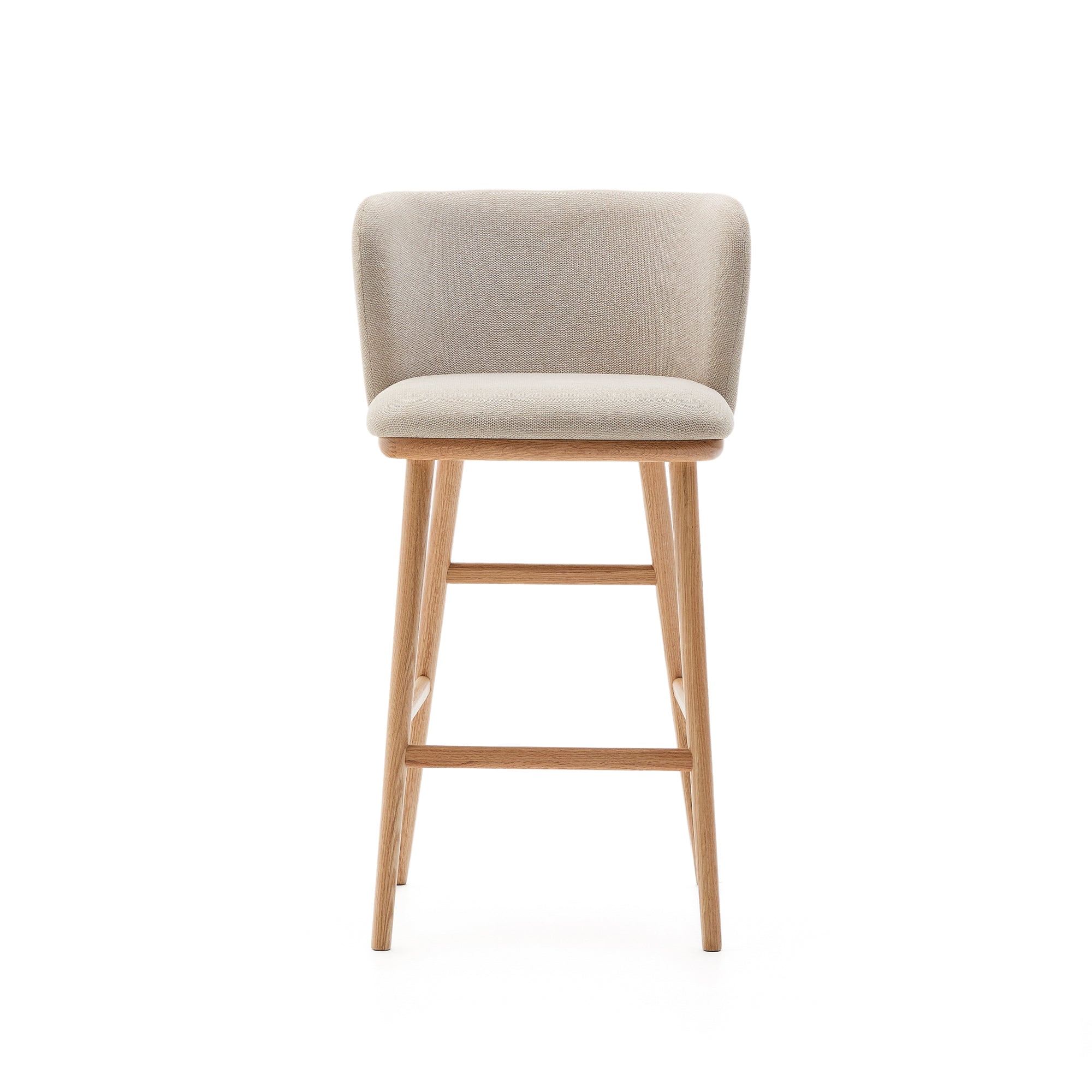 Ciselia stool beige chenille and solid ash wood natural tone finish FSC Mix Credit 65 cm - Product Image