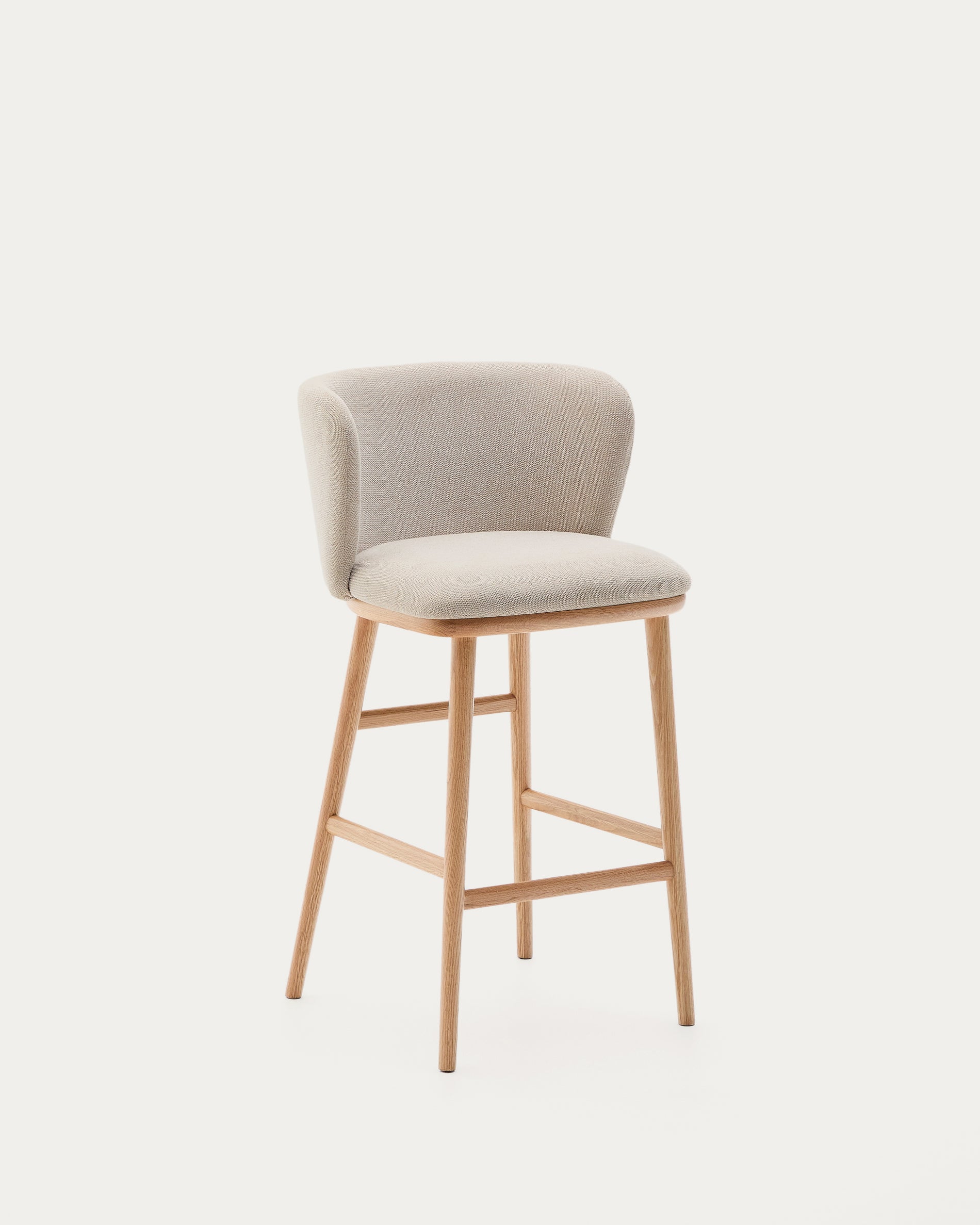 Ciselia stool beige chenille and solid ash wood natural tone finish FSC Mix Credit 65 cm - Product View