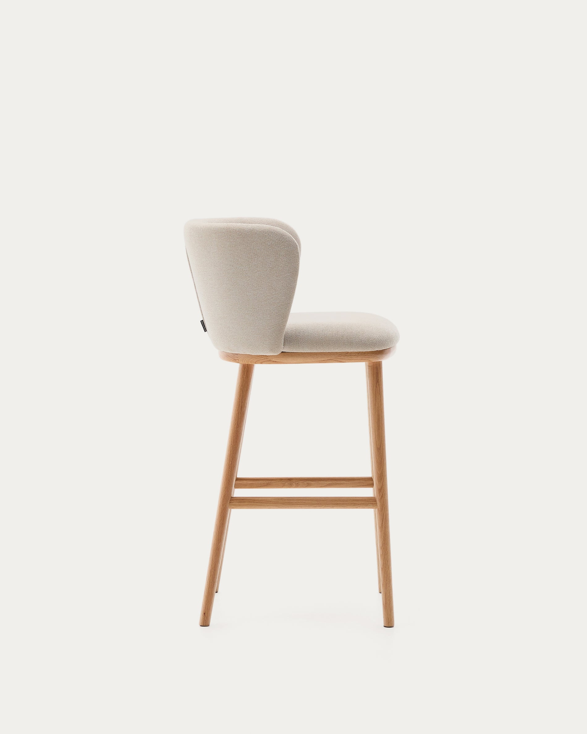 Ciselia stool beige chenille and solid ash wood natural tone finish FSC Mix Credit 65 cm - Product View