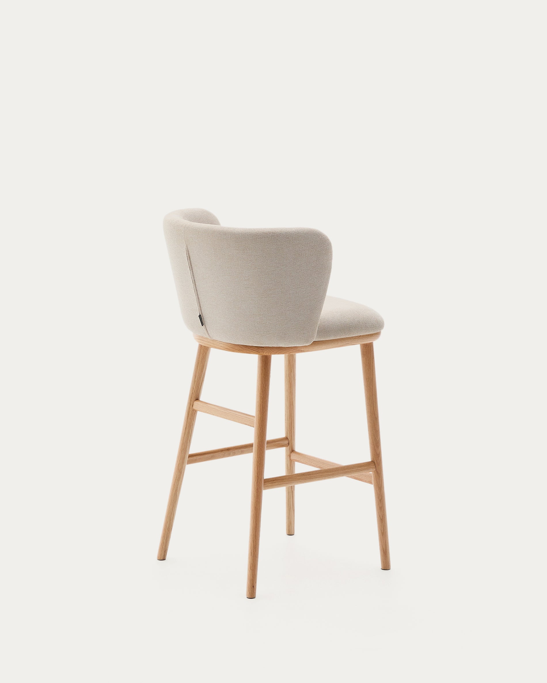 Ciselia stool beige chenille and solid ash wood natural tone finish FSC Mix Credit 65 cm - Product View
