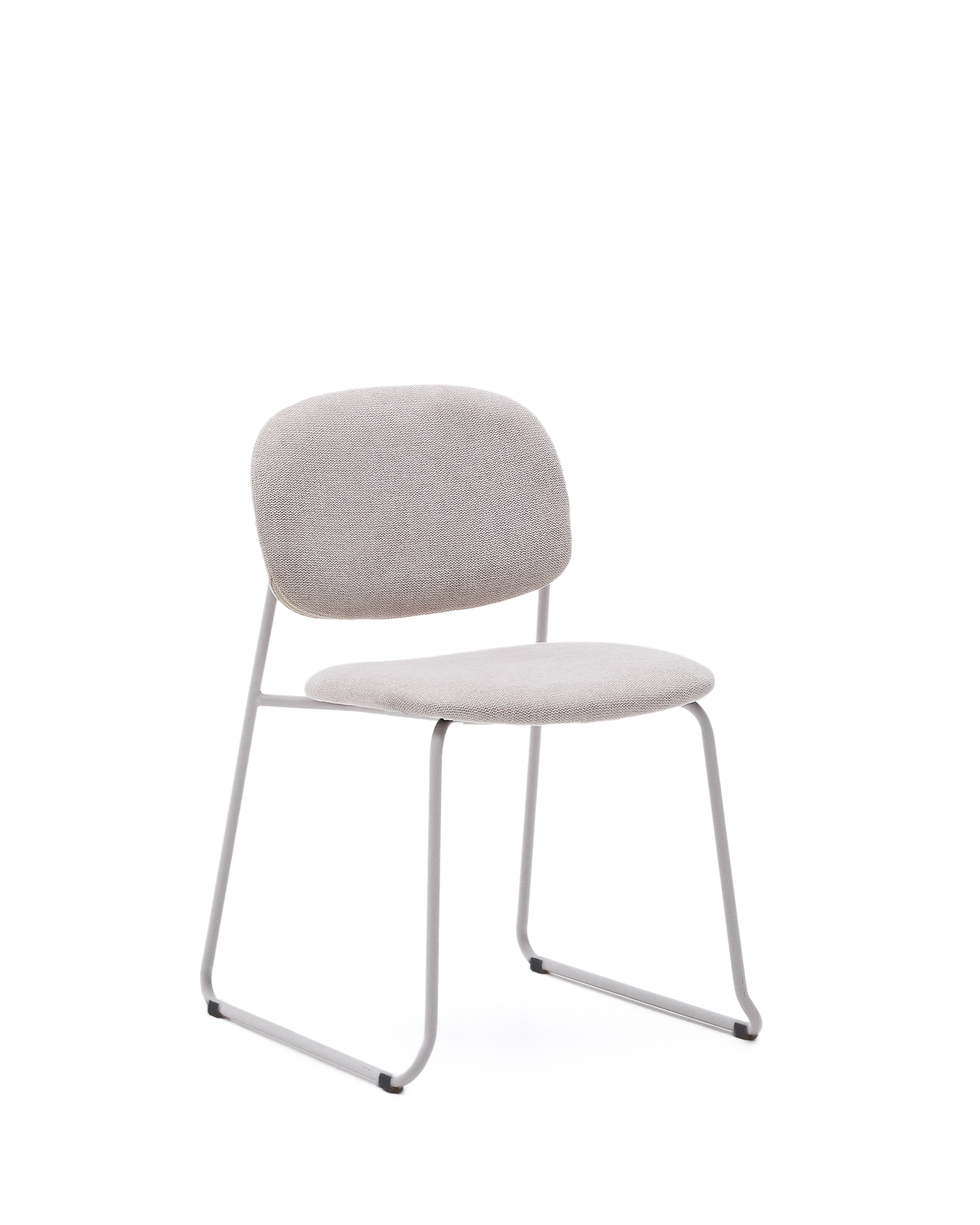 Meli stackable chair in beige chenille with beige metal legs FSC Mix Credit - Product Image