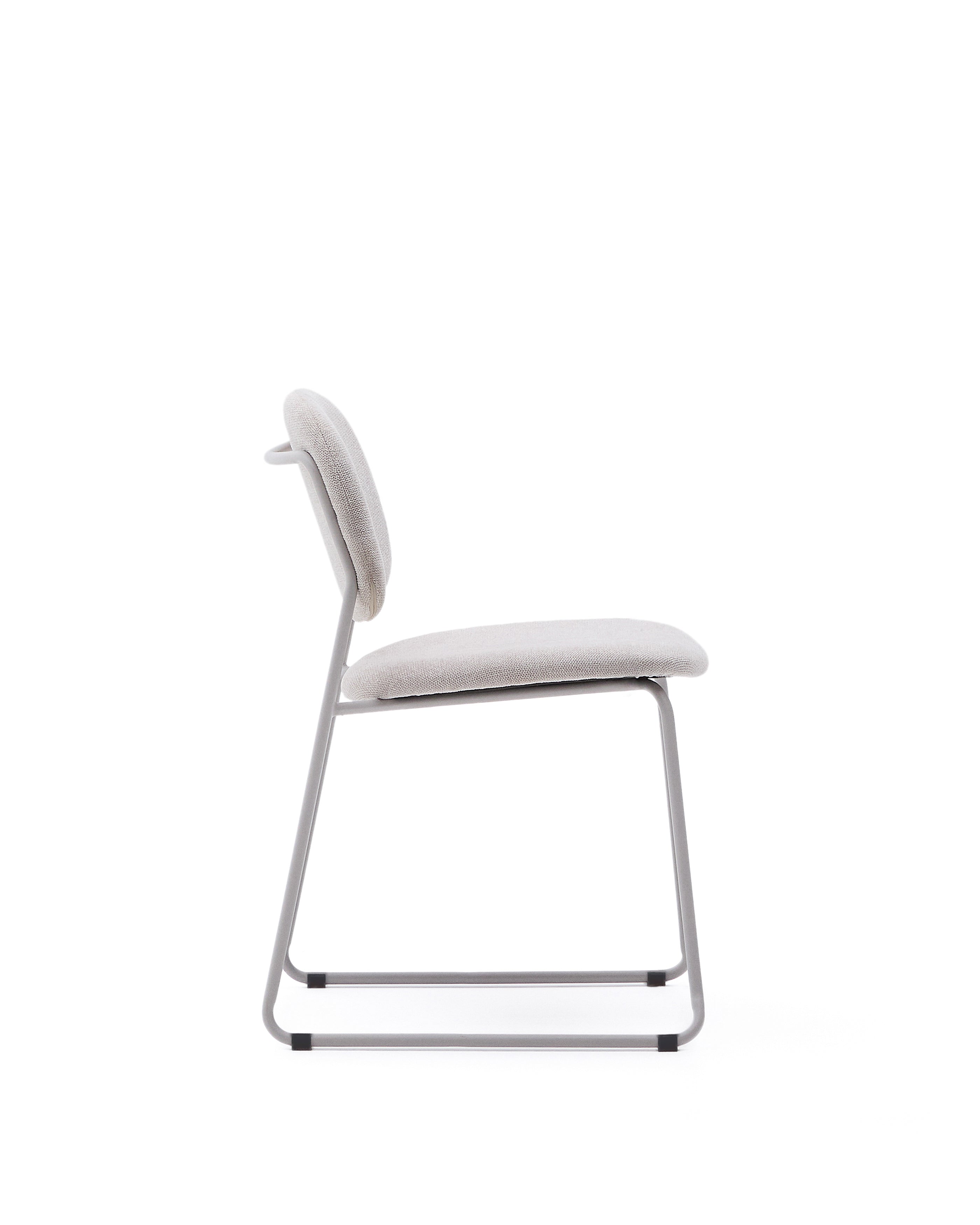 Meli stackable chair in beige chenille with beige metal legs FSC Mix Credit - Product Image