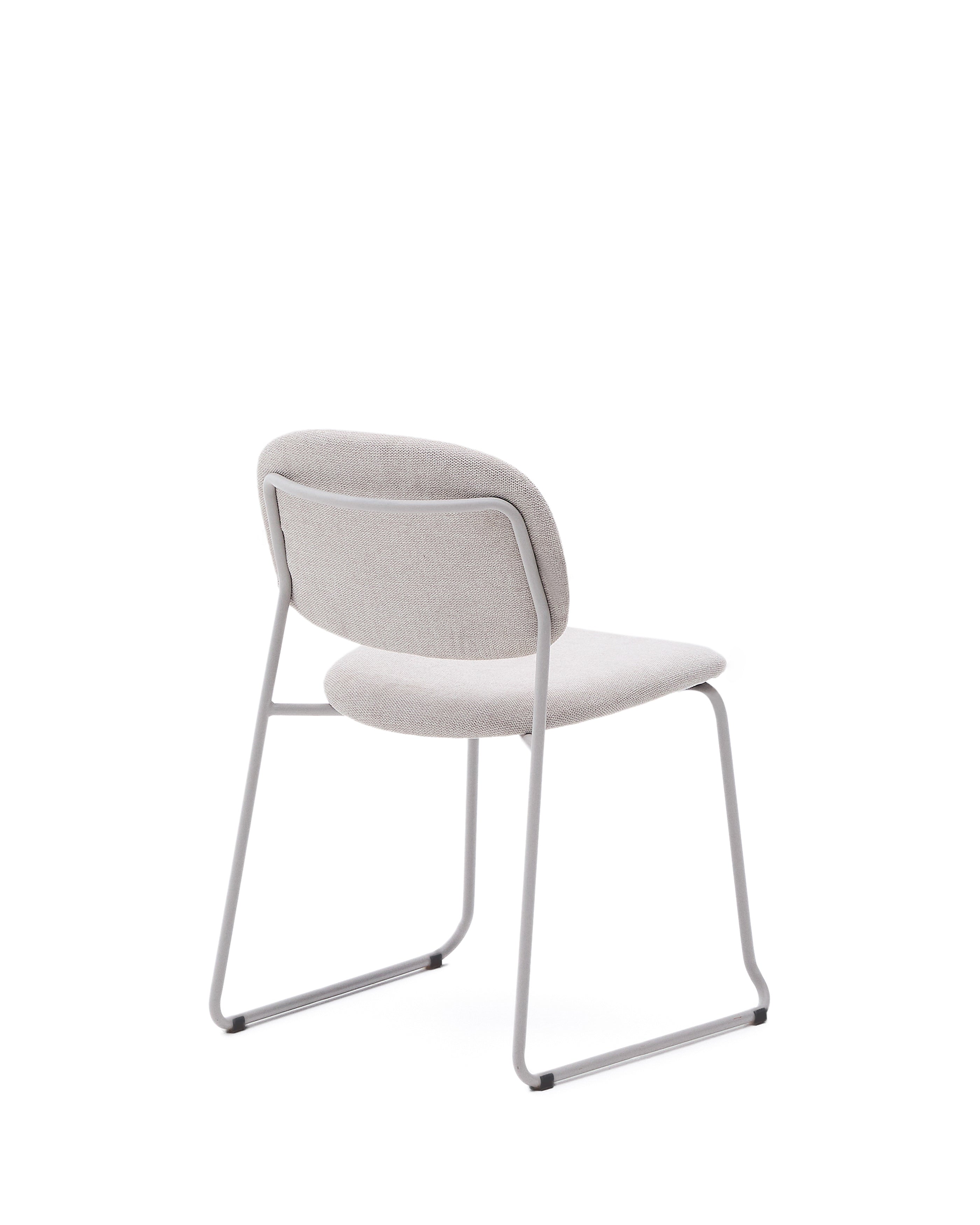 Meli stackable chair in beige chenille with beige metal legs FSC Mix Credit - Product Image