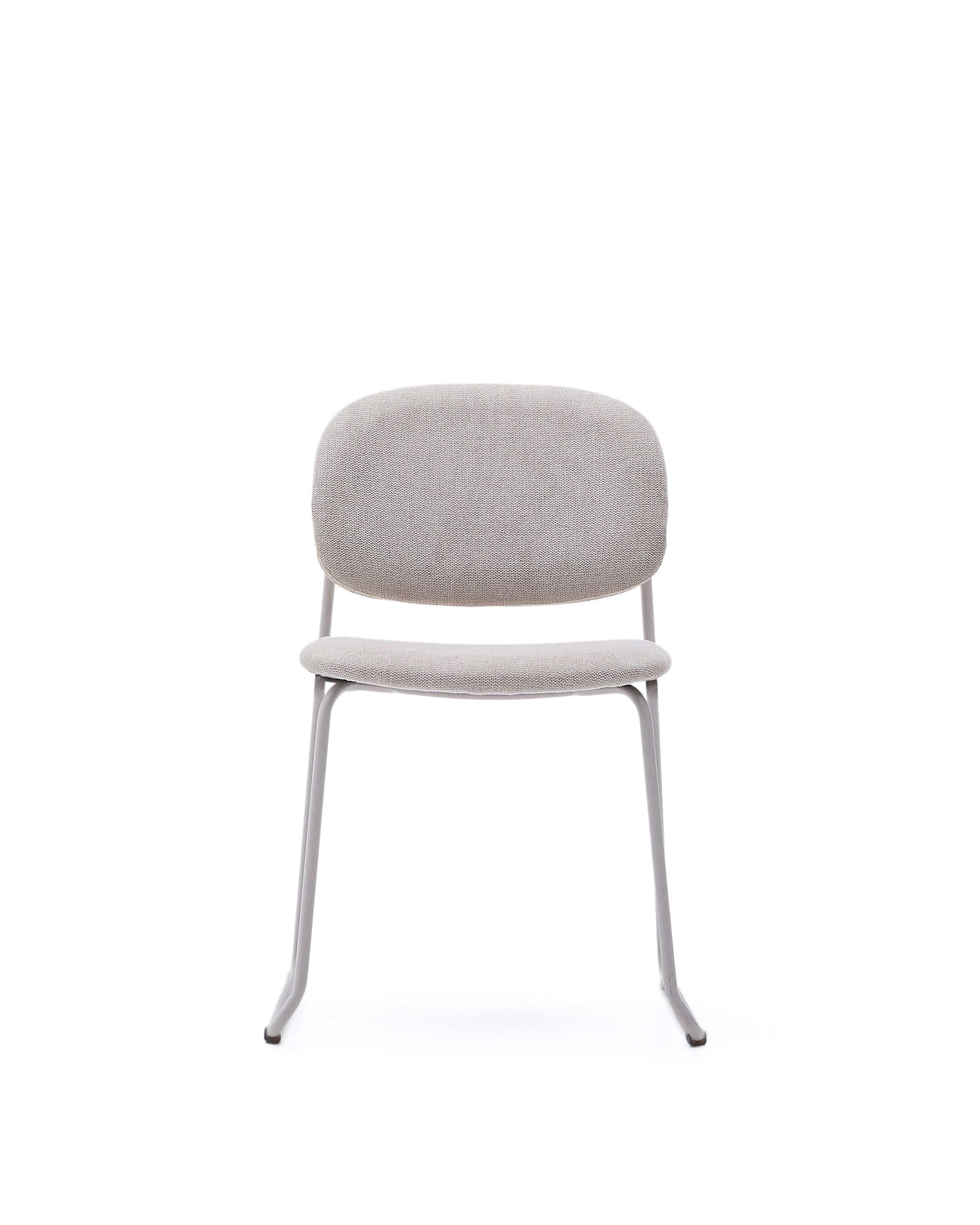 Meli stackable chair in beige chenille with beige metal legs FSC Mix Credit - Product Image