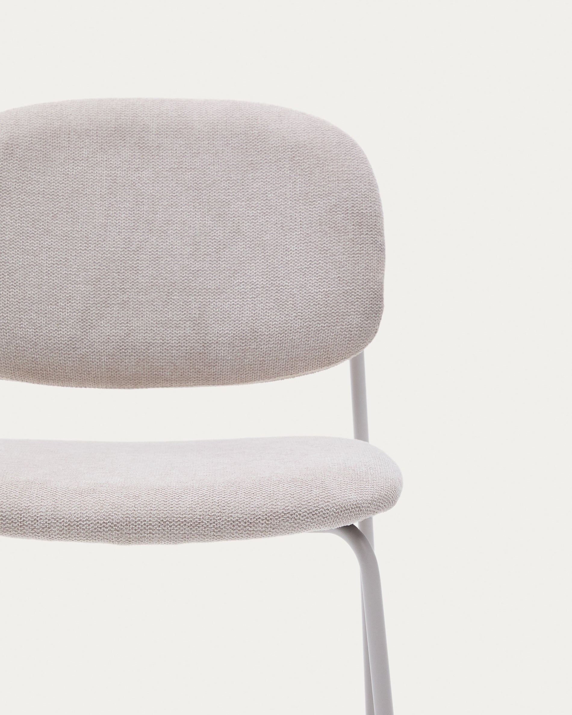 Meli stackable chair in beige chenille with beige metal legs FSC Mix Credit - Detail