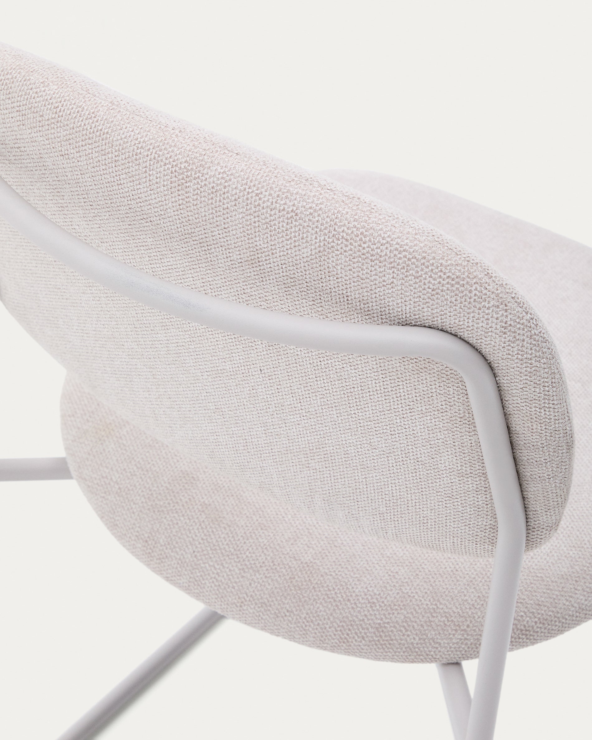 Meli stackable chair in beige chenille with beige metal legs FSC Mix Credit - Detail
