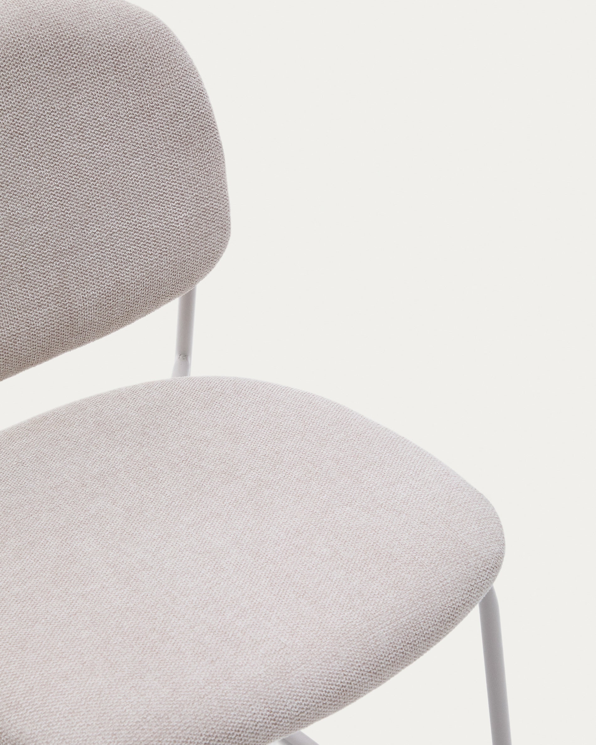 Meli stackable chair in beige chenille with beige metal legs FSC Mix Credit - Detail