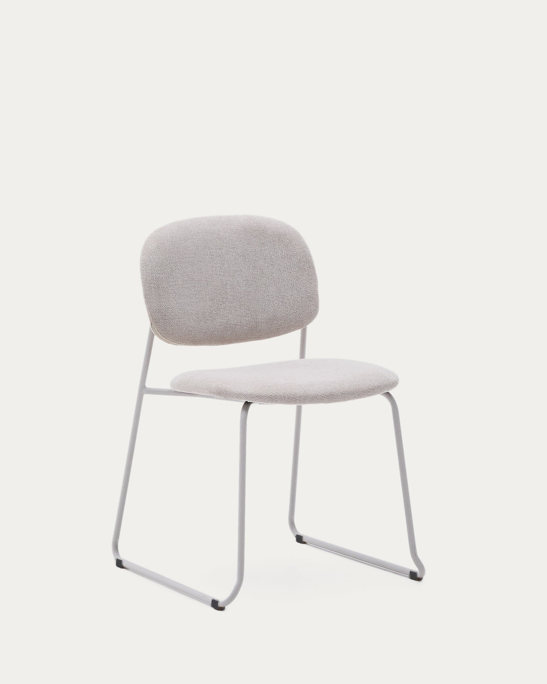 Meli stackable chair in beige chenille with beige metal legs FSC Mix Credit - Product View