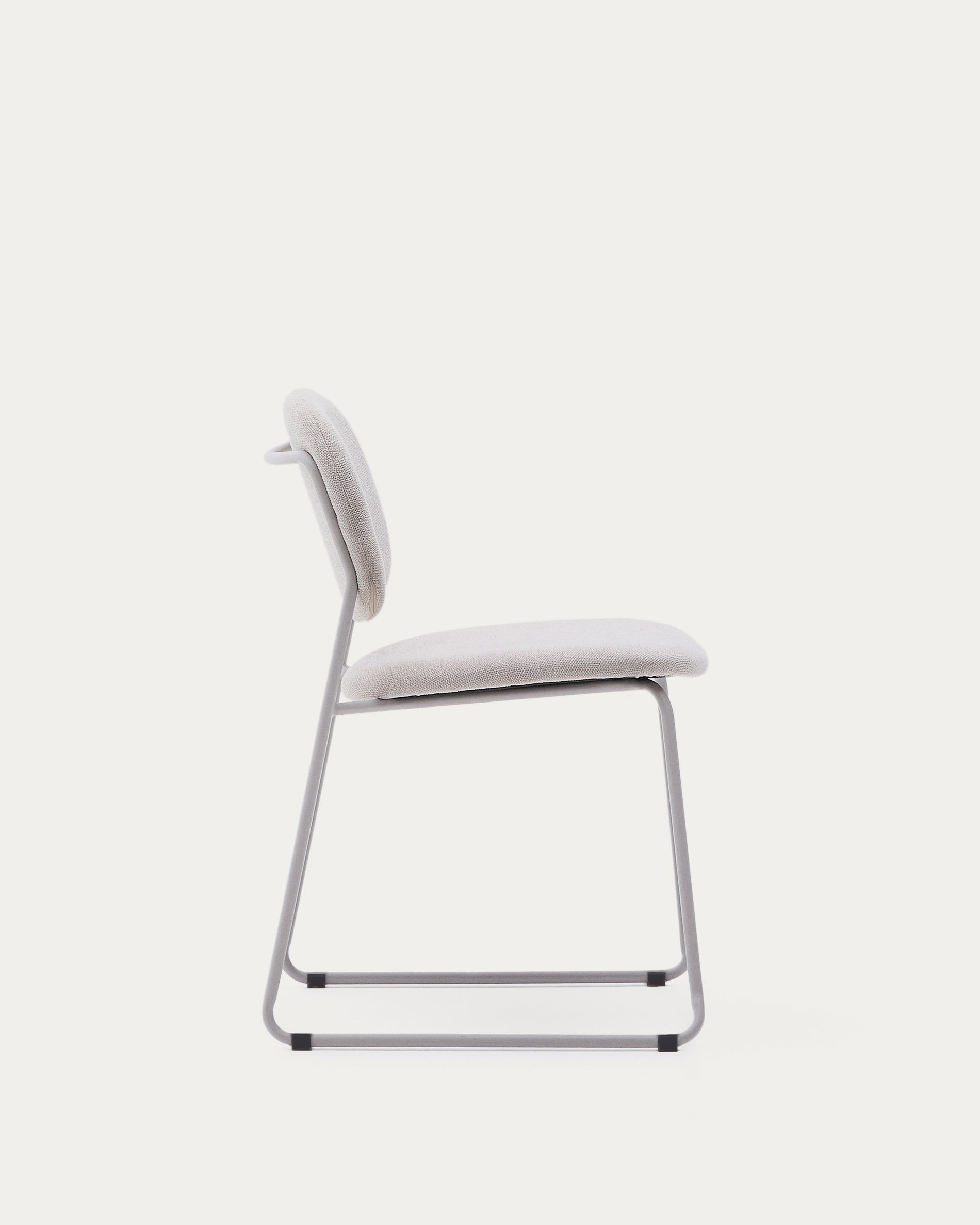 Meli stackable chair in beige chenille with beige metal legs FSC Mix Credit - Product View