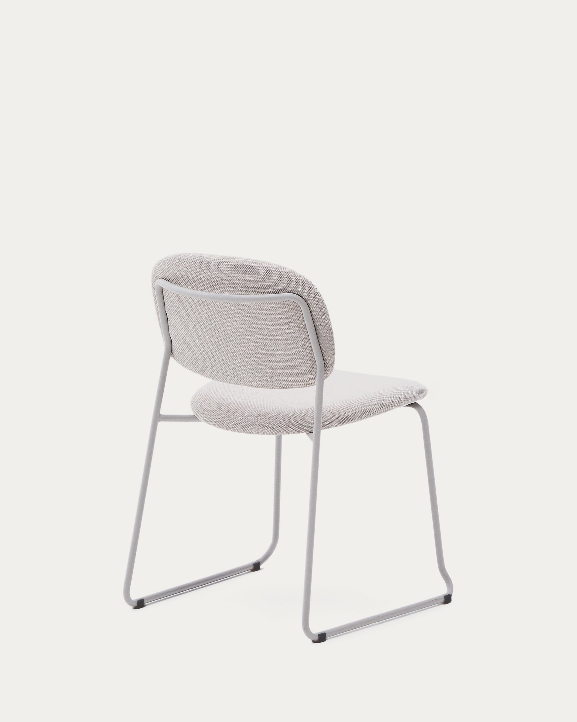 Meli stackable chair in beige chenille with beige metal legs FSC Mix Credit - Product View
