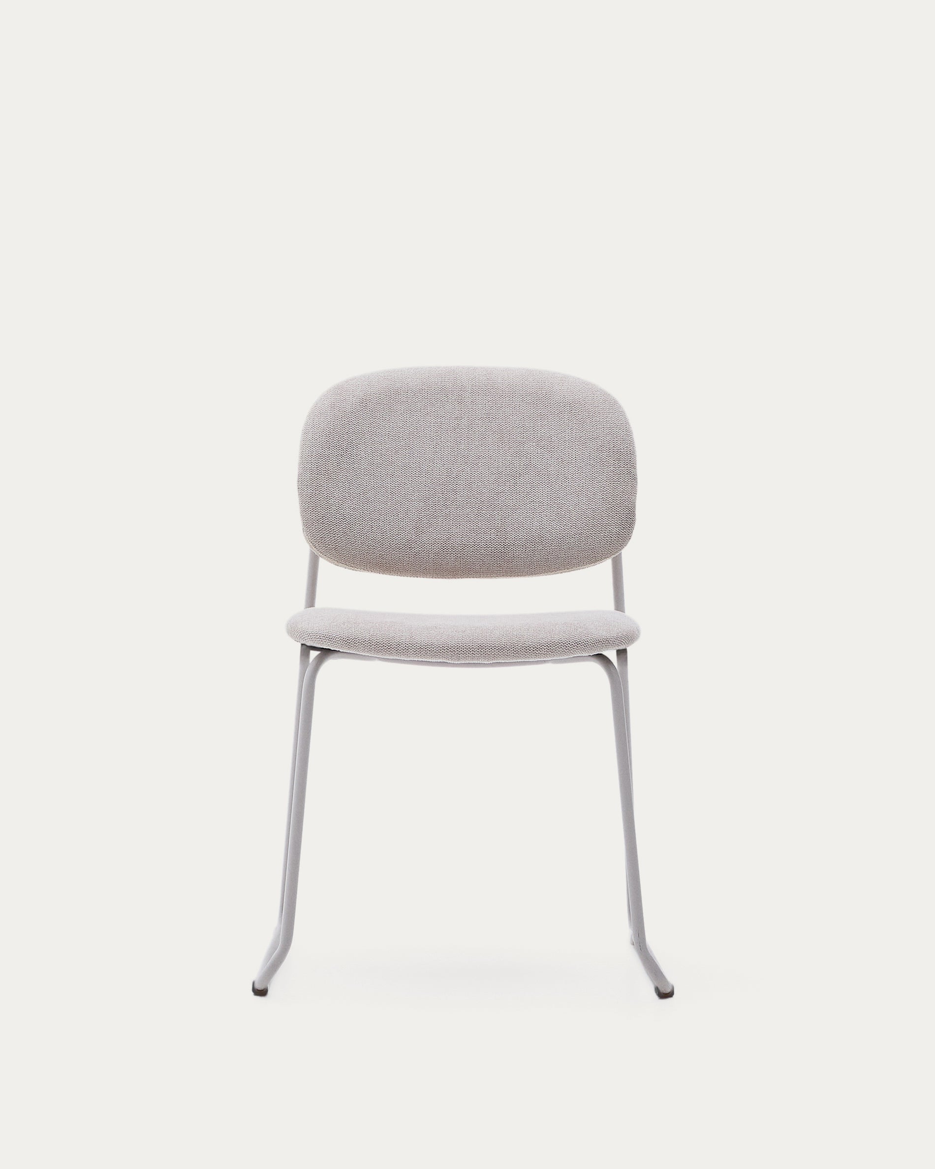 Meli stackable chair in beige chenille with beige metal legs FSC Mix Credit - Product View