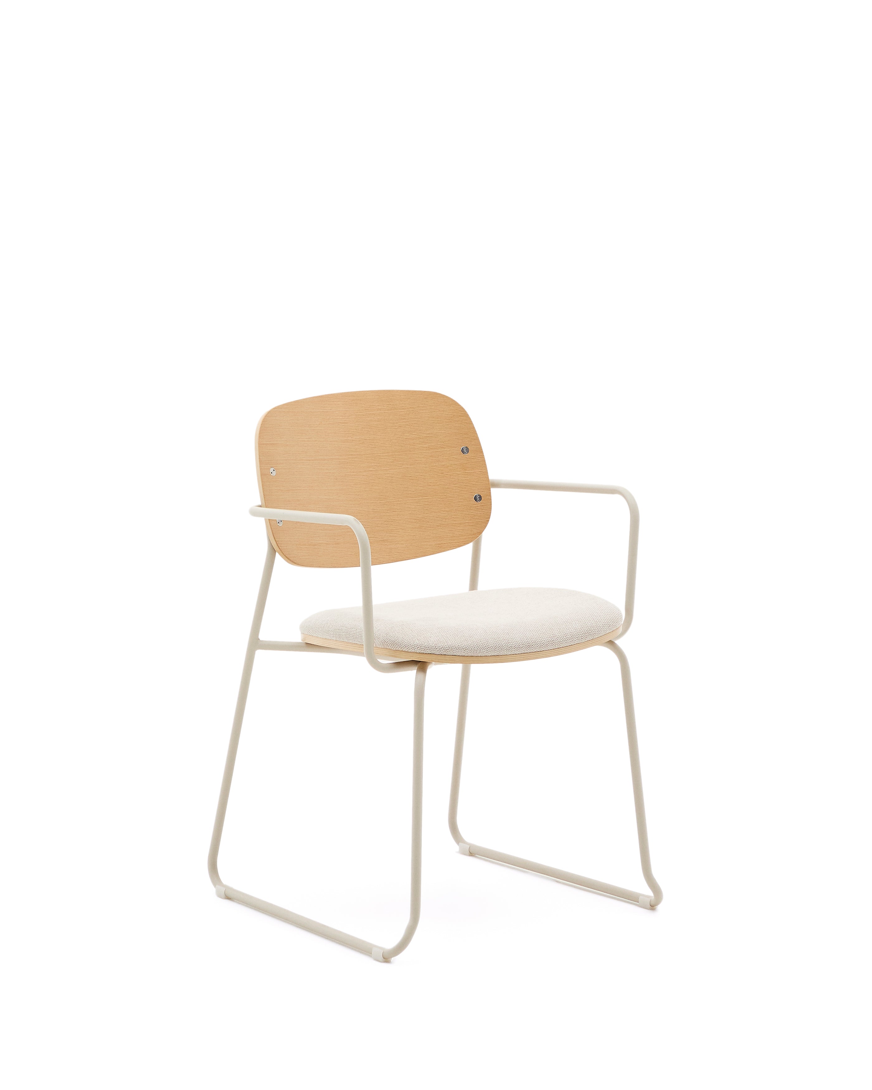 Meli chair in ash veneer with beige chenille seat and beige metal structure FSC Mix Credit - Product Image