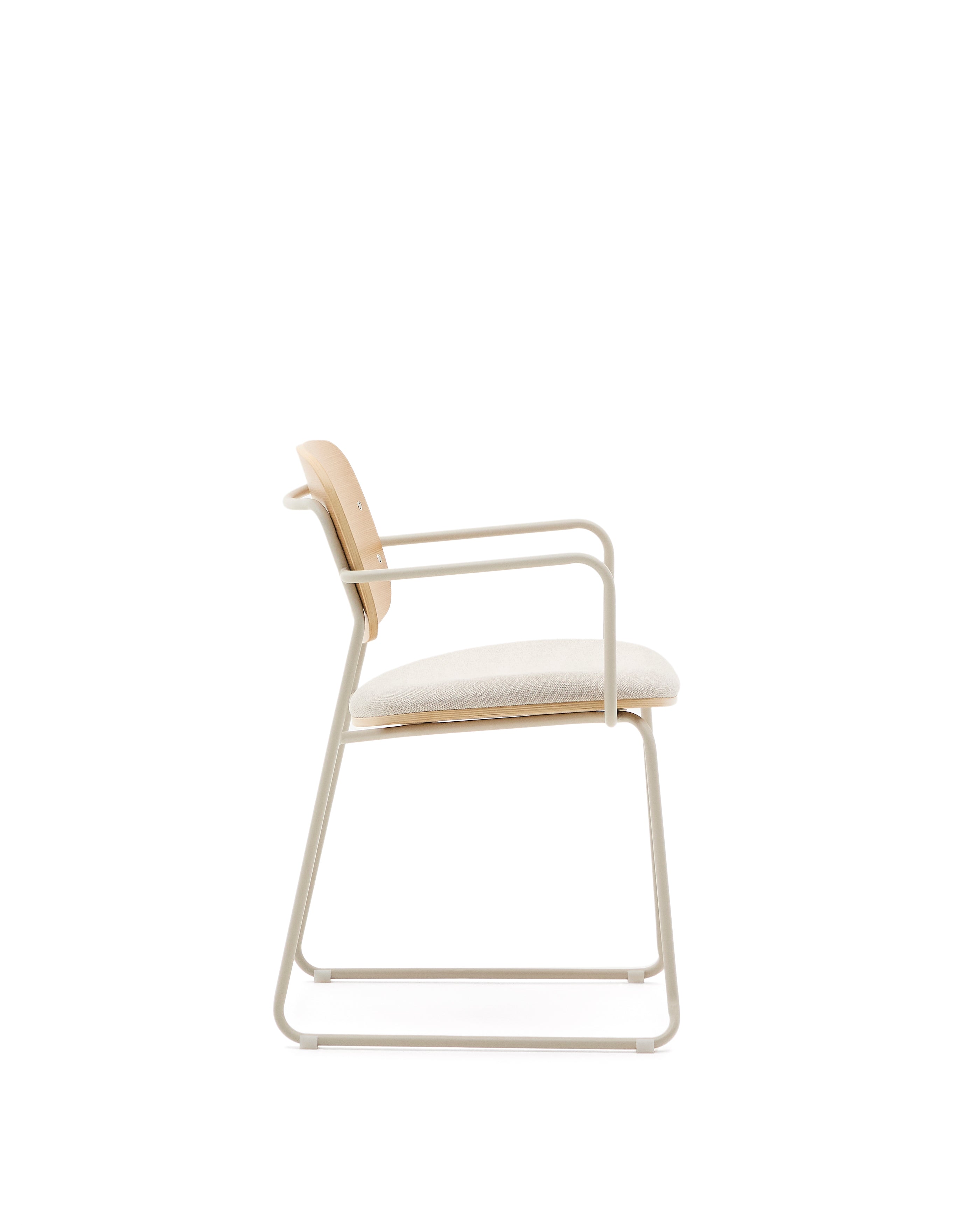Meli chair in ash veneer with beige chenille seat and beige metal structure FSC Mix Credit - Product Image