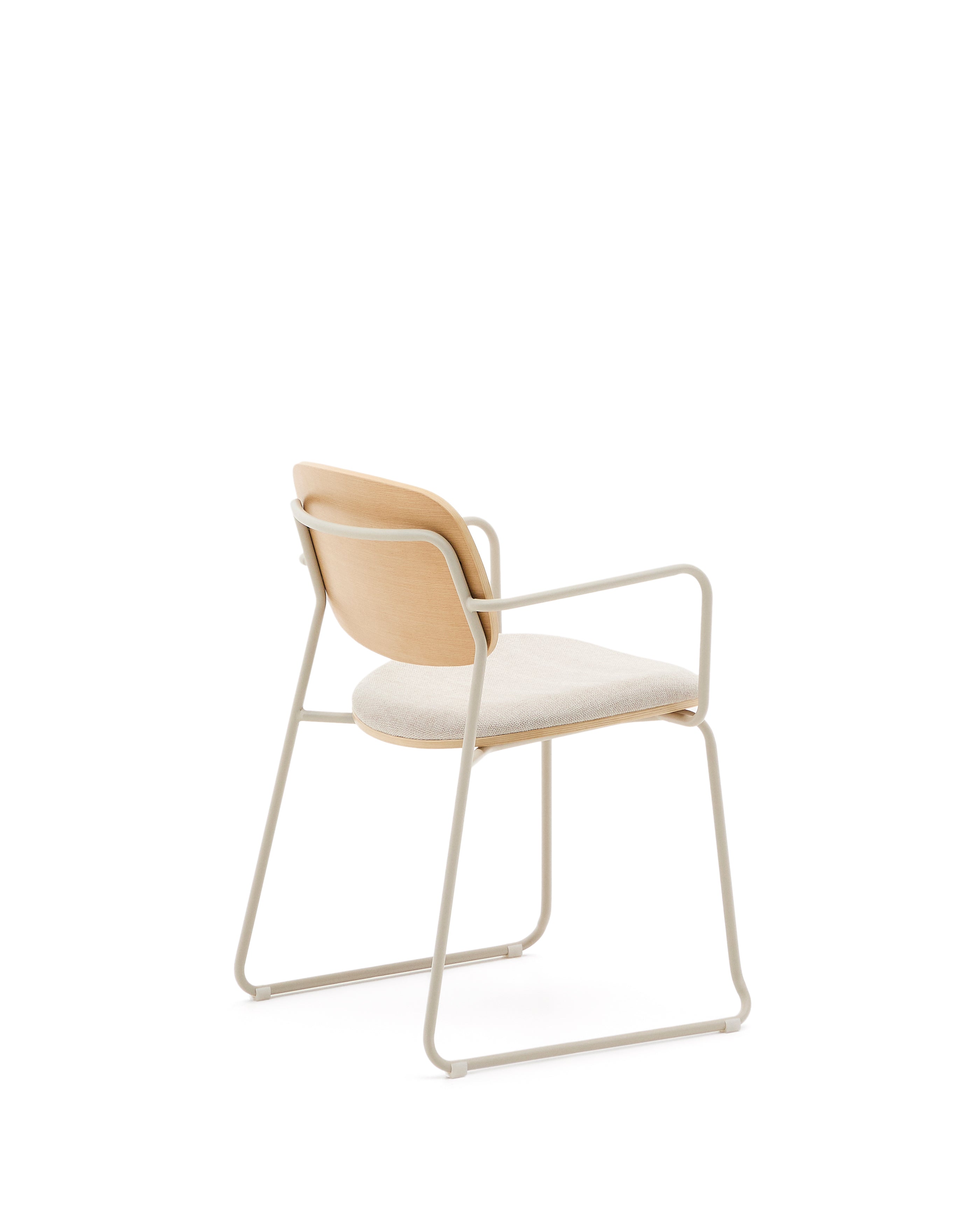 Meli chair in ash veneer with beige chenille seat and beige metal structure FSC Mix Credit - Product Image
