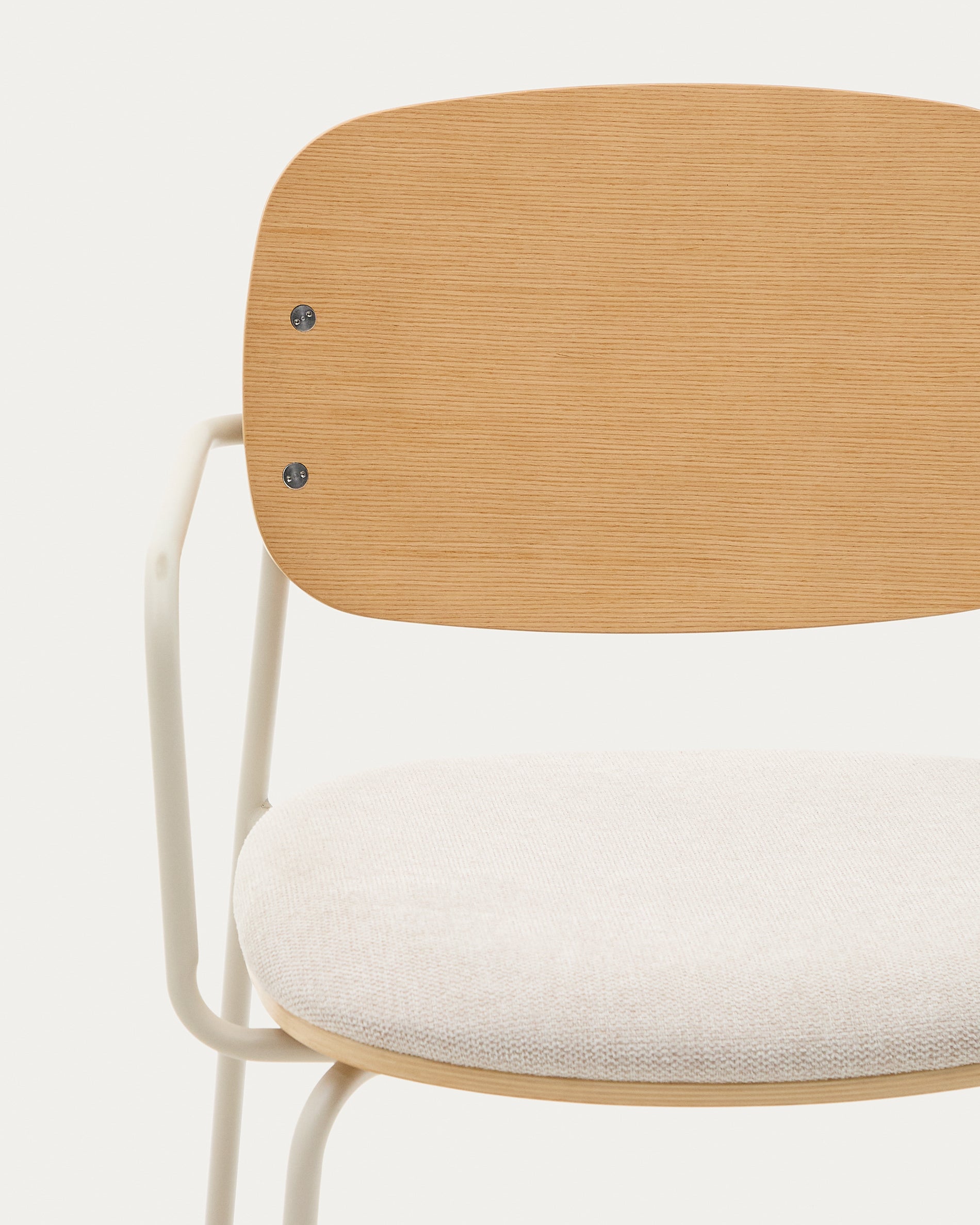 Meli chair in ash veneer with beige chenille seat and beige metal structure FSC Mix Credit - Detail