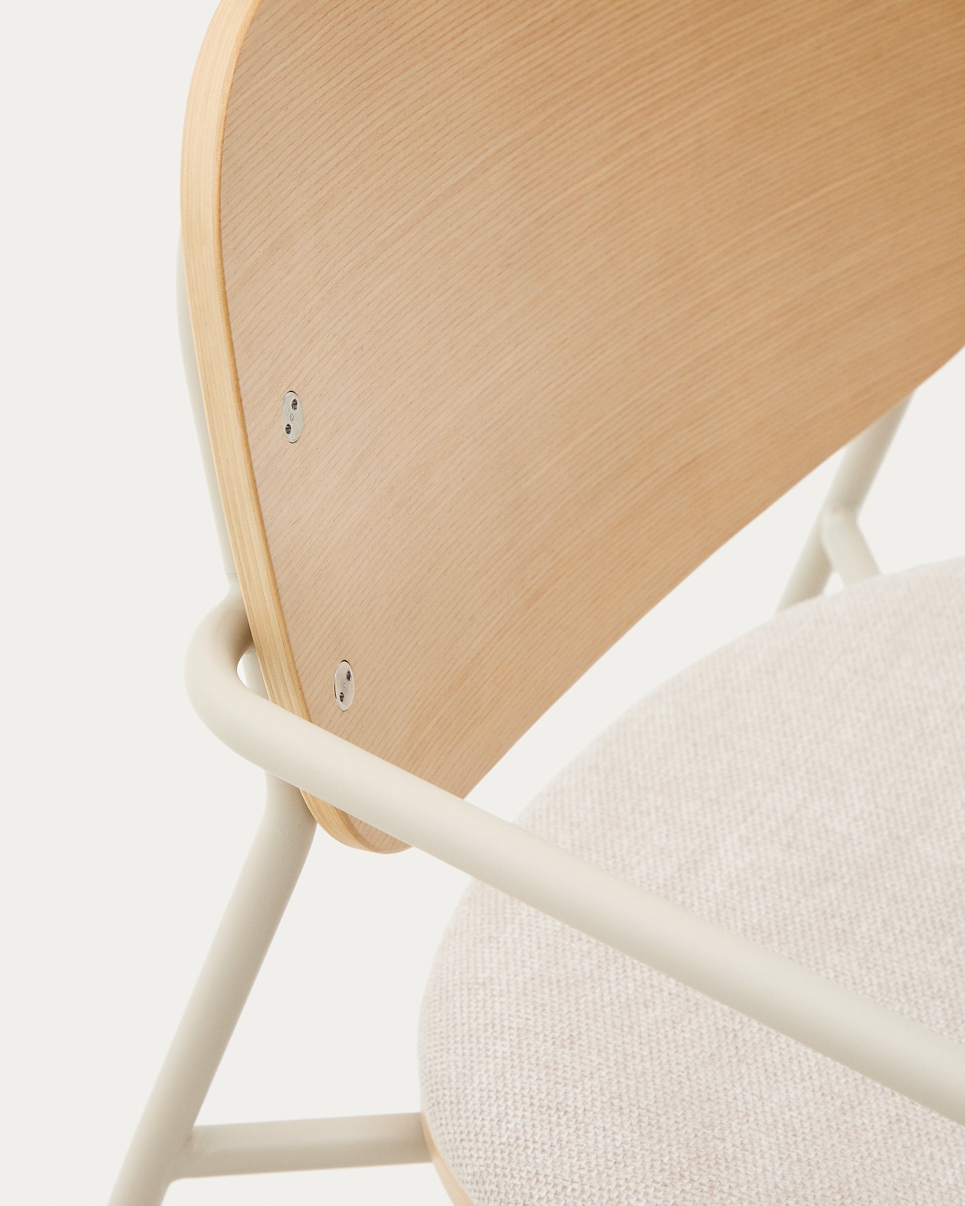 Meli chair in ash veneer with beige chenille seat and beige metal structure FSC Mix Credit - Detail