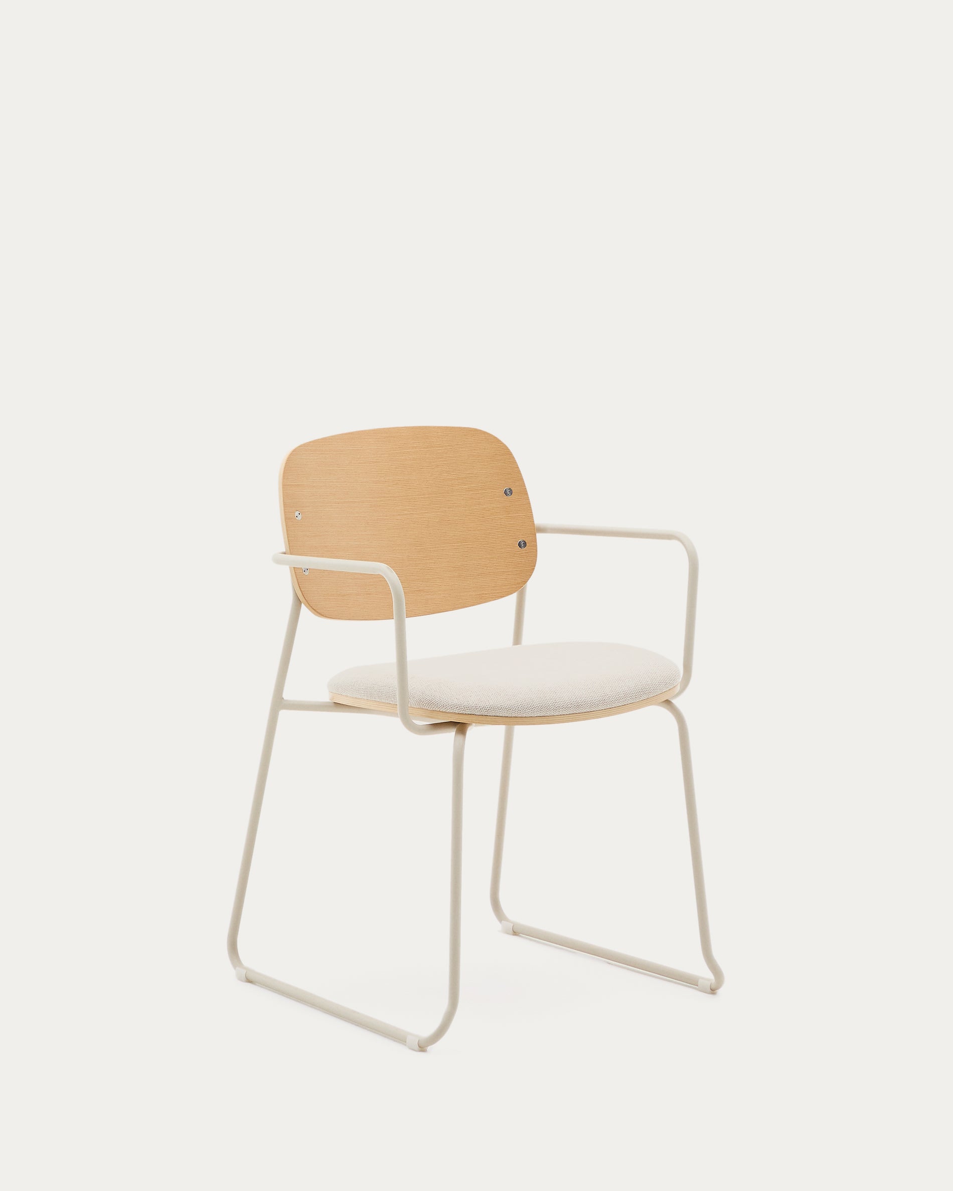 Meli chair in ash veneer with beige chenille seat and beige metal structure FSC Mix Credit - Product View