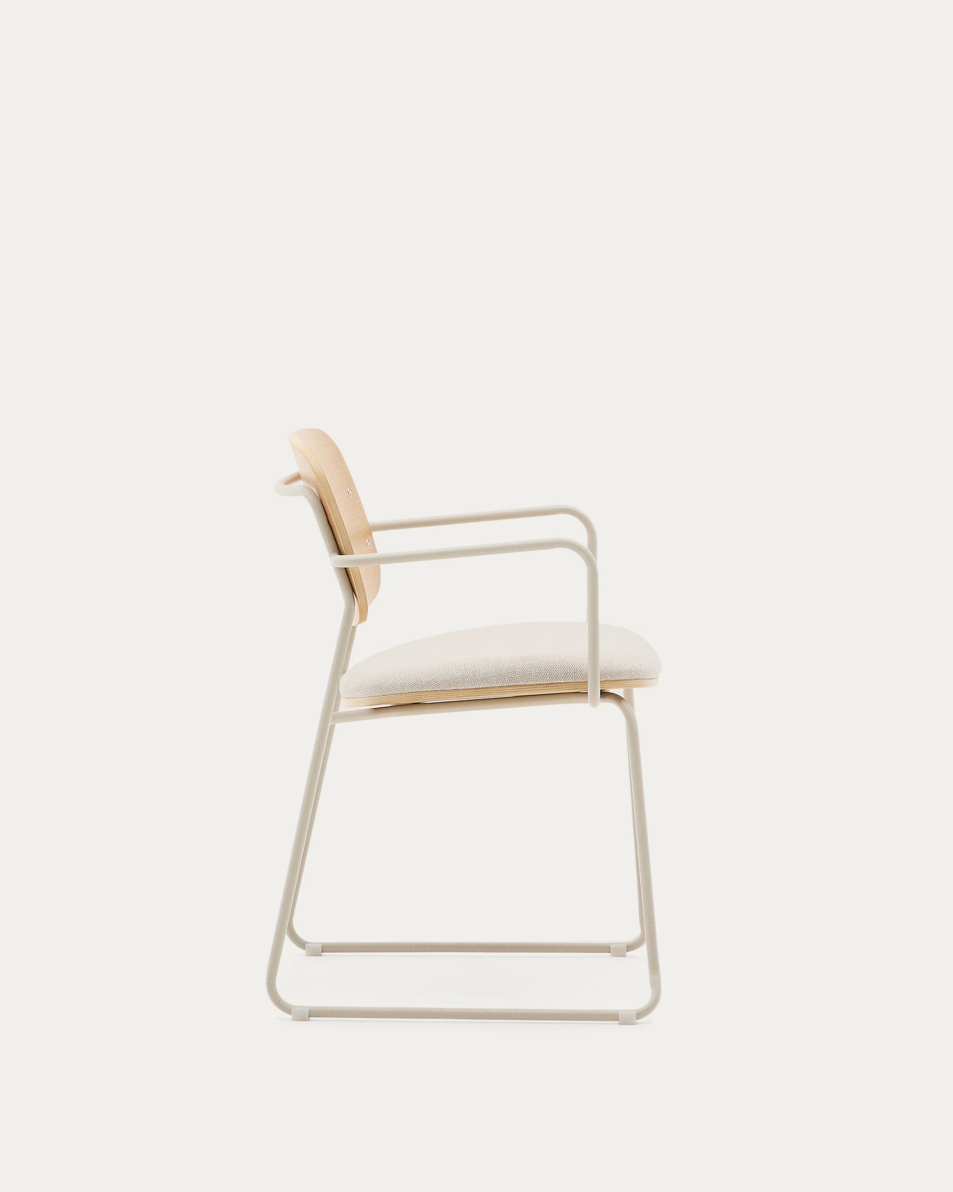 Meli chair in ash veneer with beige chenille seat and beige metal structure FSC Mix Credit - Product View