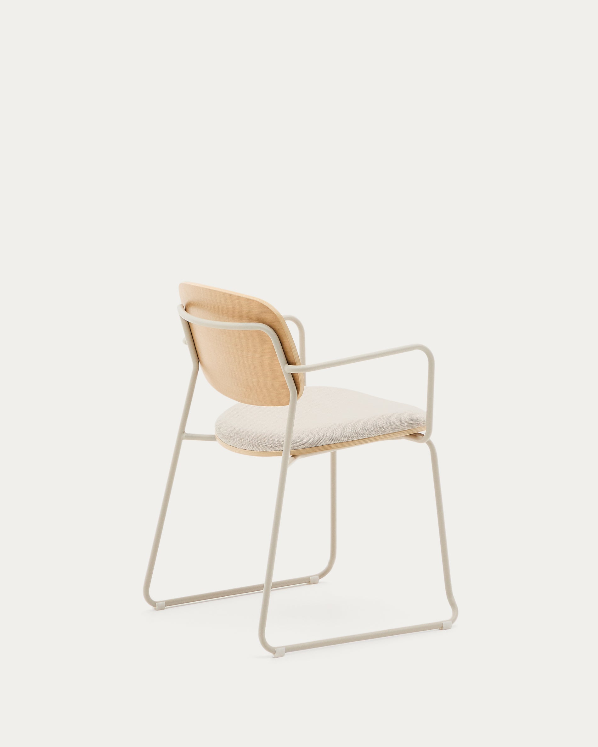 Meli chair in ash veneer with beige chenille seat and beige metal structure FSC Mix Credit - Product View