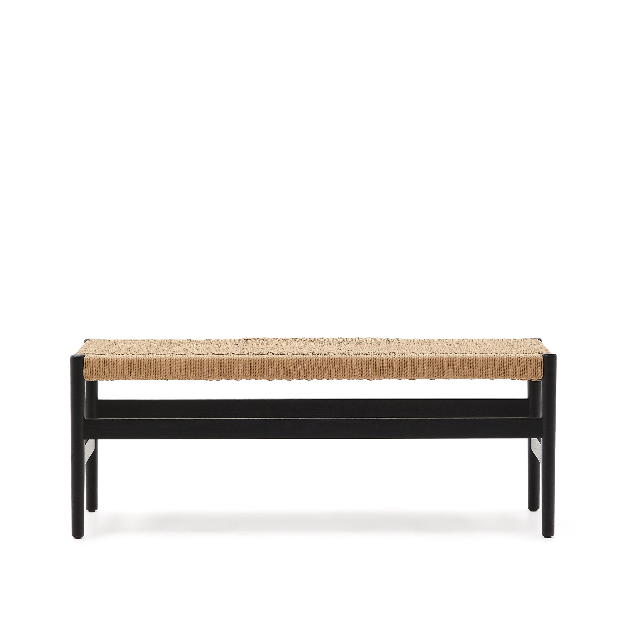 Zaide bench, solid oak, black finish and rope seat, 120 cm, 100% FSC