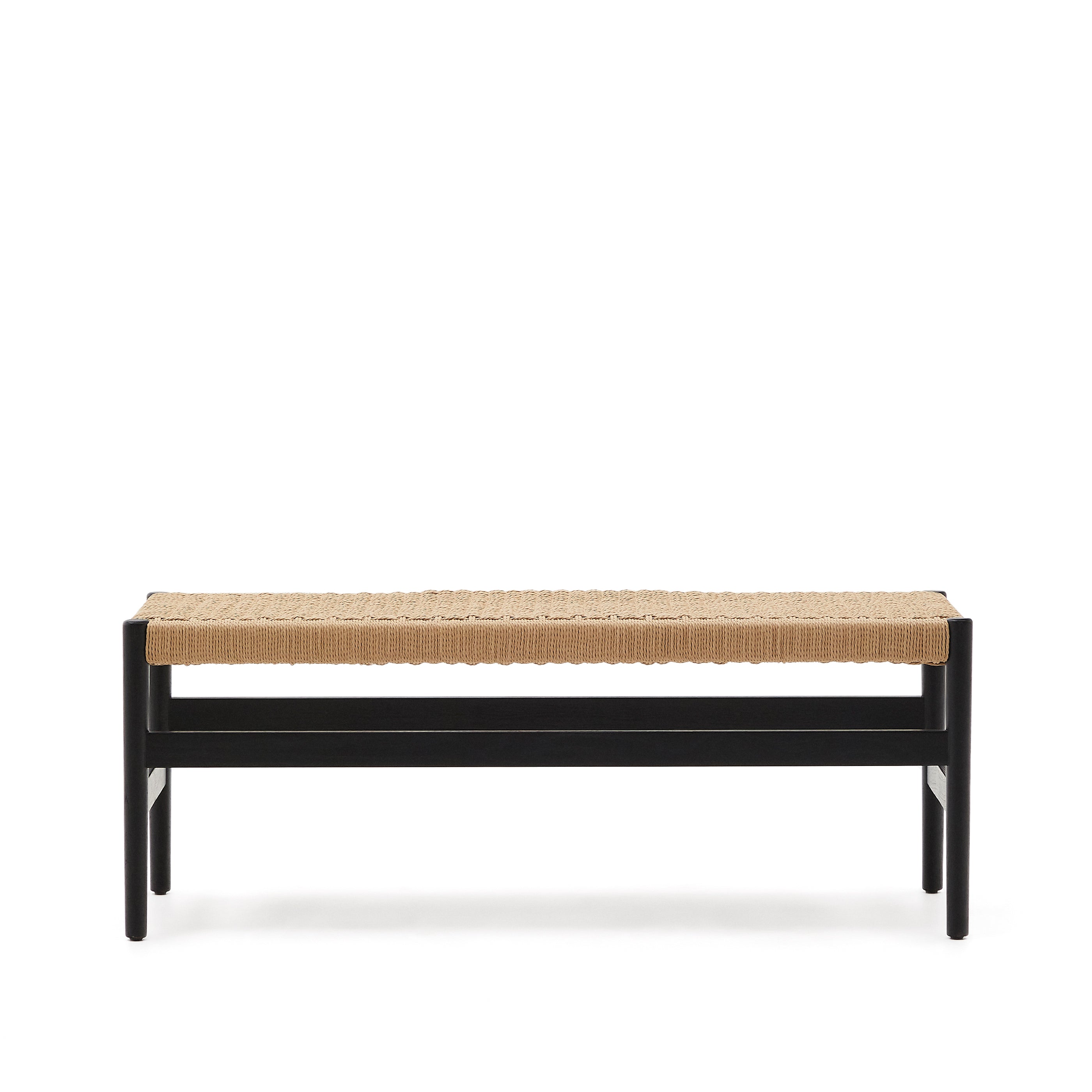 Zaide bench made of solid oak wood in a black finish and rope cord seat, 120 cm, FSC 100% - Product Image