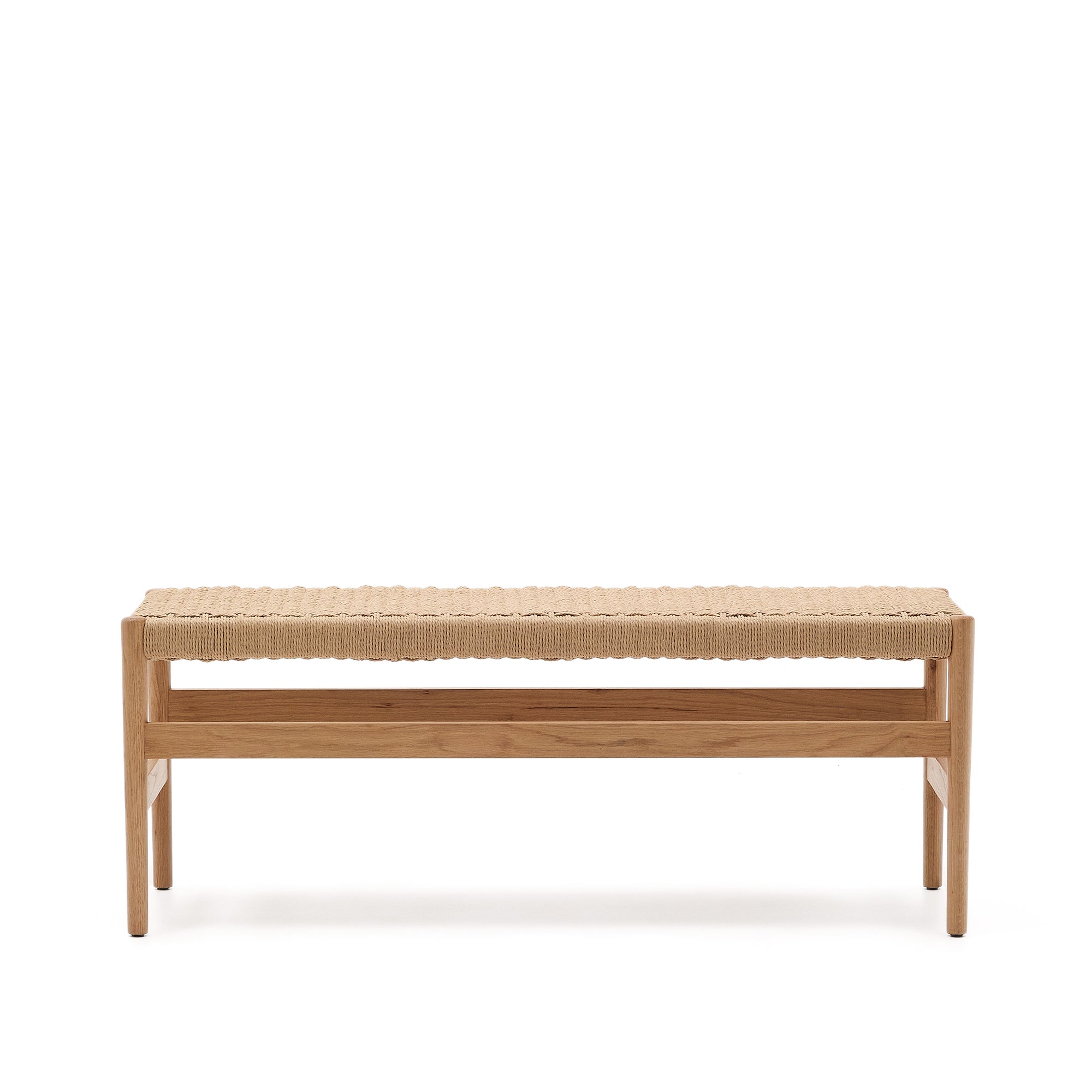 Zaide bench made of solid oak wood in a natural finish and rope cord seat, 120 cm, FSC 100% - Product Image