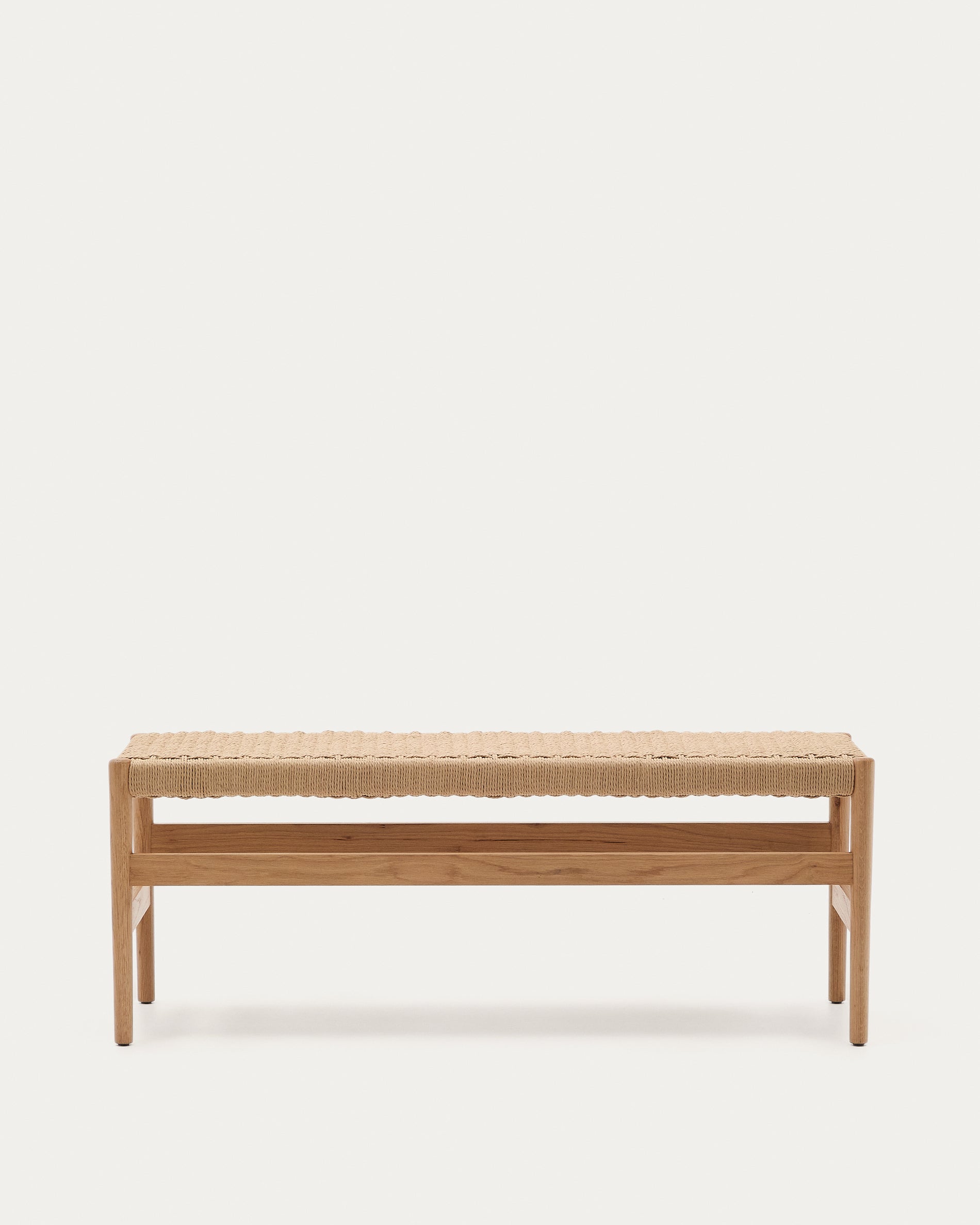 Zaide bench made of solid oak wood in a natural finish and rope cord seat, 120 cm, FSC 100% - Product View