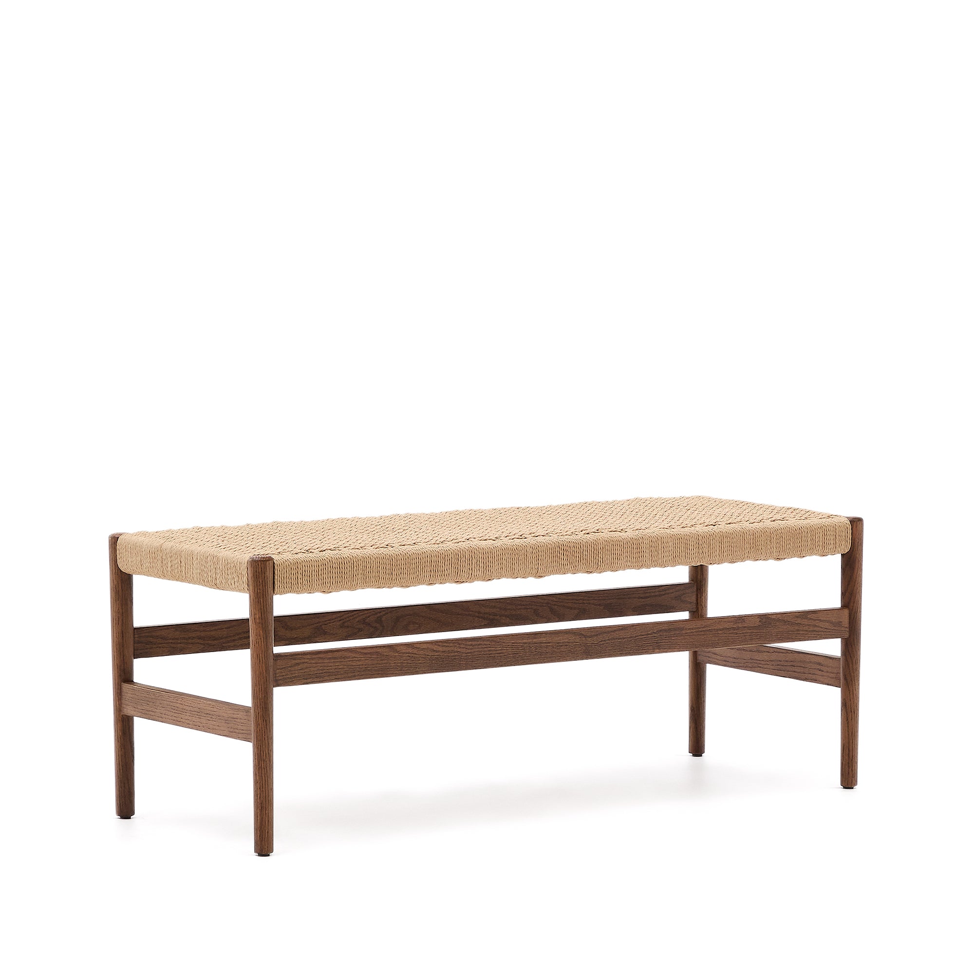 Zaide bench with solid oak structure, walnut finish and rope seat, 120 cm, 100% FSC