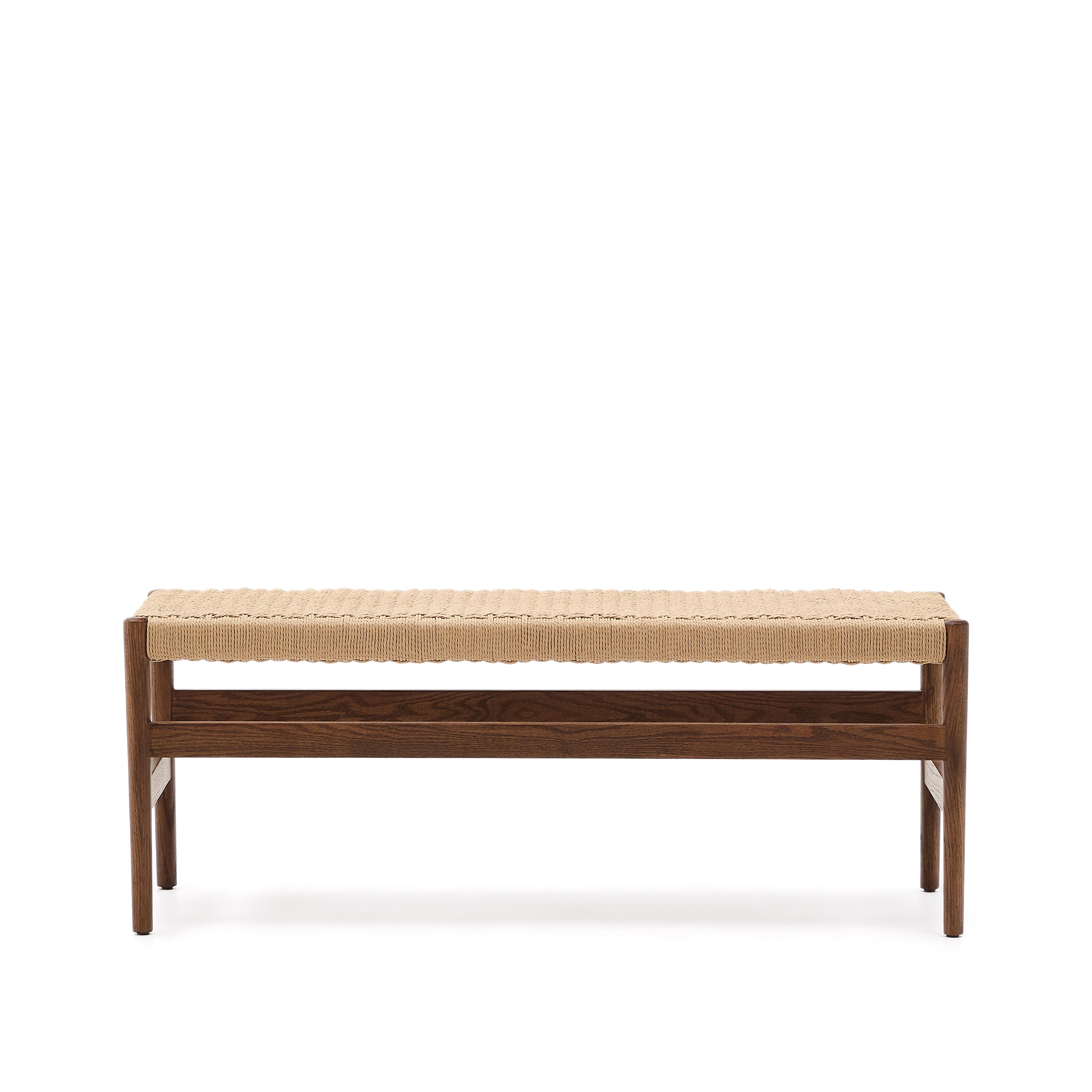 Zaide bench with solid oak structure, walnut finish and rope seat, 120 cm, 100% FSC