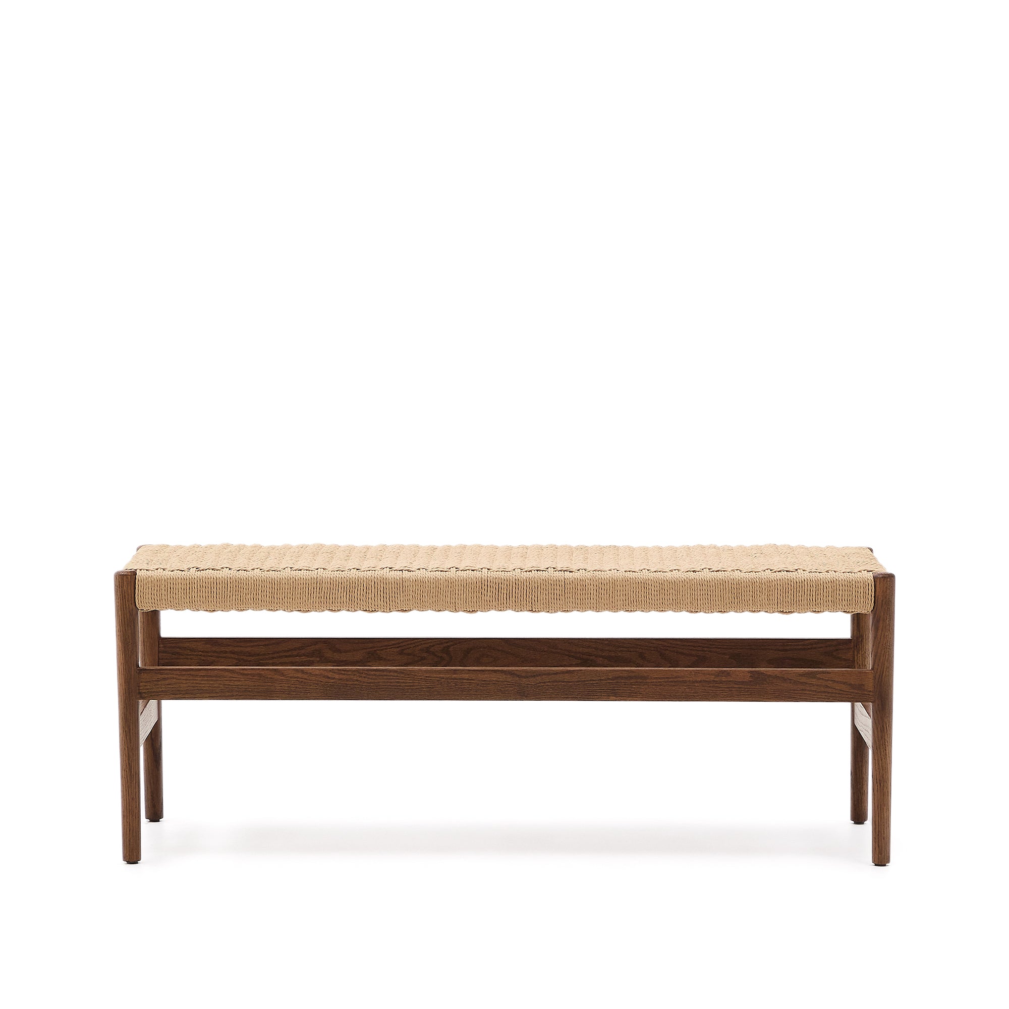 Zaide bench made of solid oak wood in a walnut finish and rope cord seat, 120 cm, FSC 100% - Product Image
