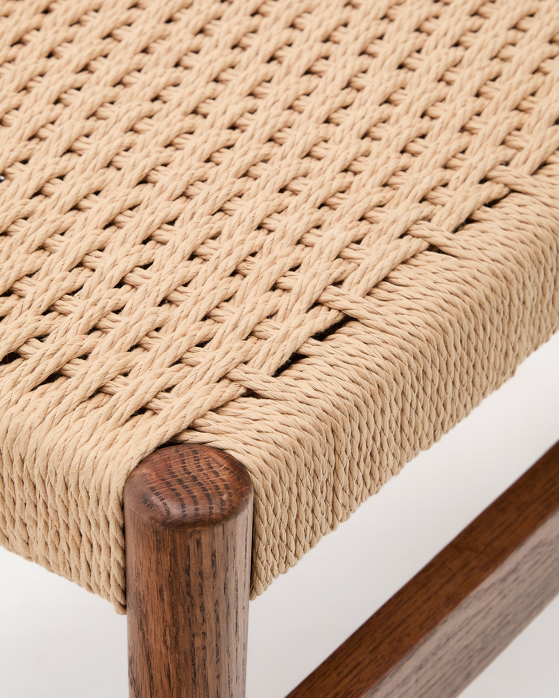 Zaide bench with solid oak structure, walnut finish and rope seat, 120 cm, 100% FSC